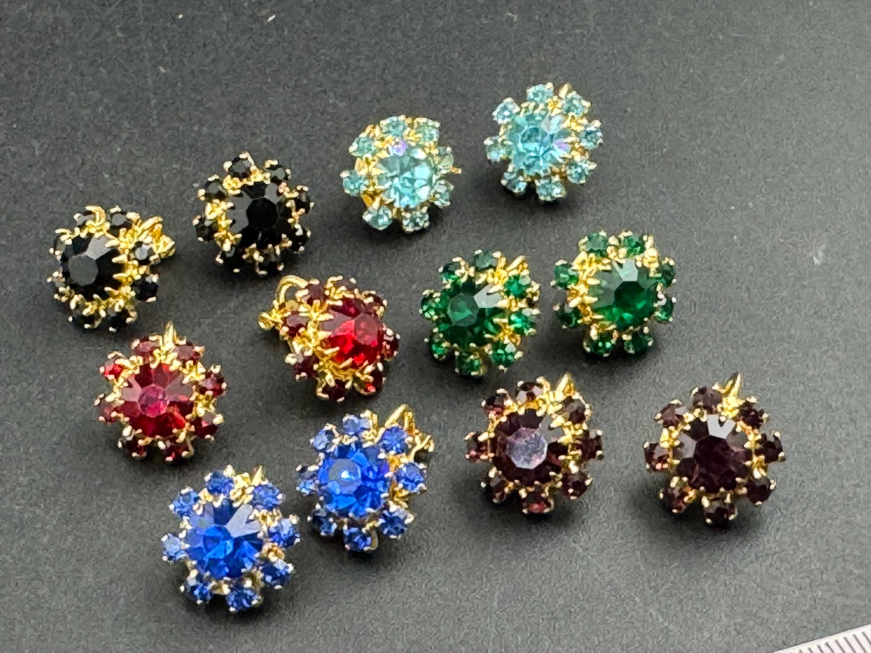 1970s Swarovski crystal diamanté clip on earrings, gold tone choice of colours