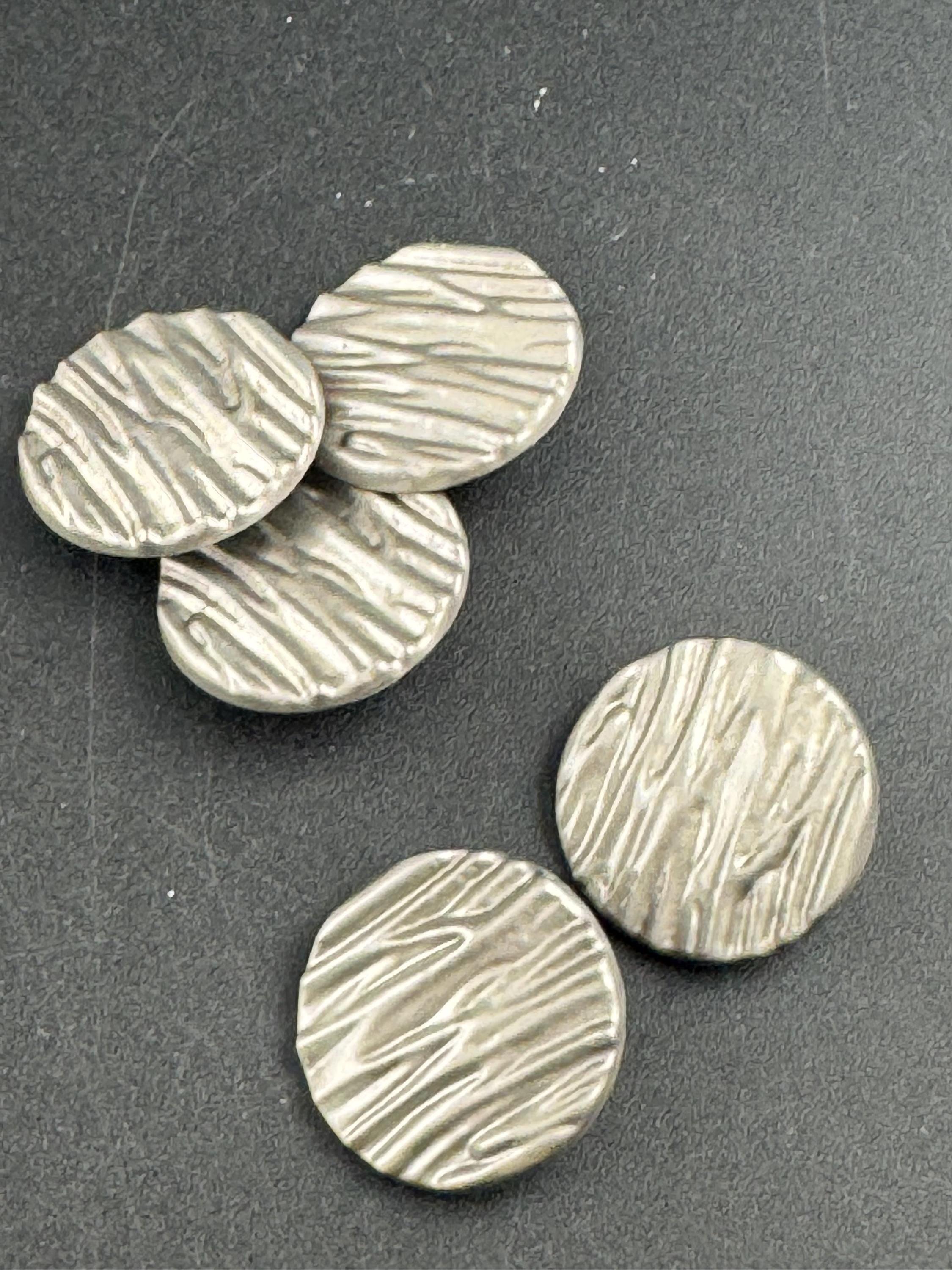 25mm Matt silver metal buttons, 5 pack textured design