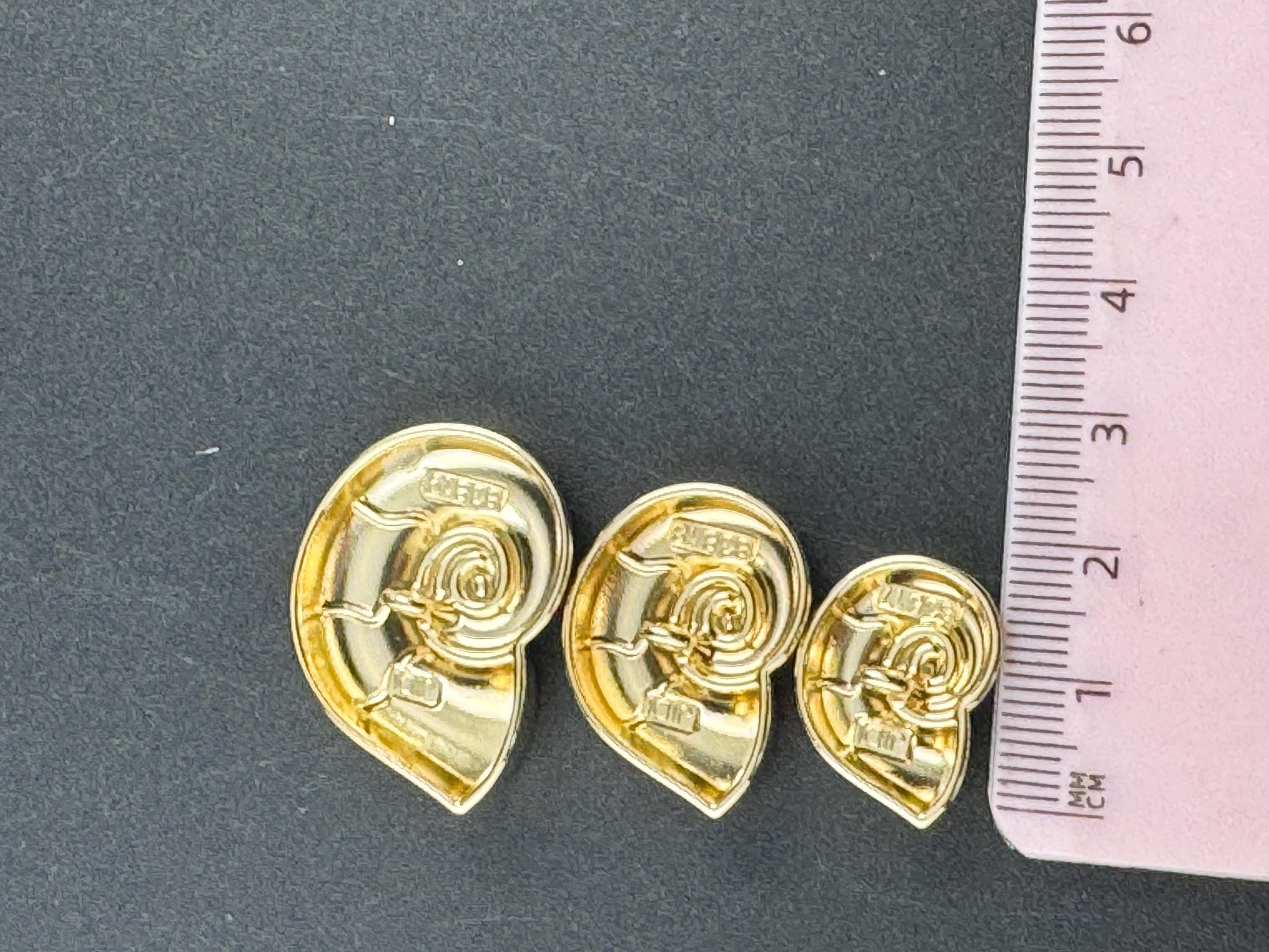 Gold ammonite shell sewing buttons, three sizes 30mm 23mm 20mm