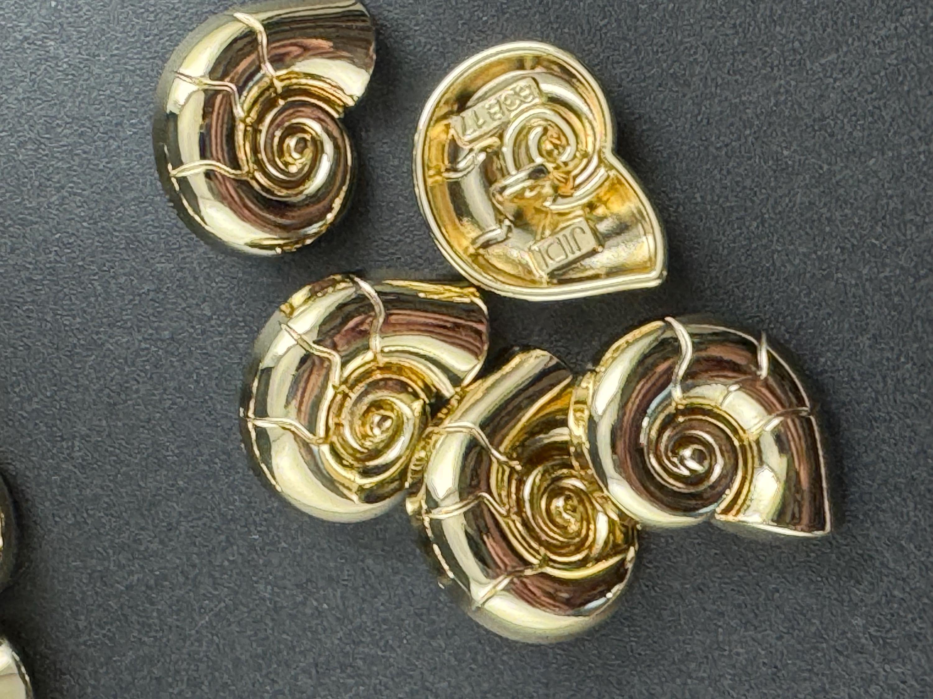 Gold ammonite shell sewing buttons, three sizes 30mm 23mm 20mm
