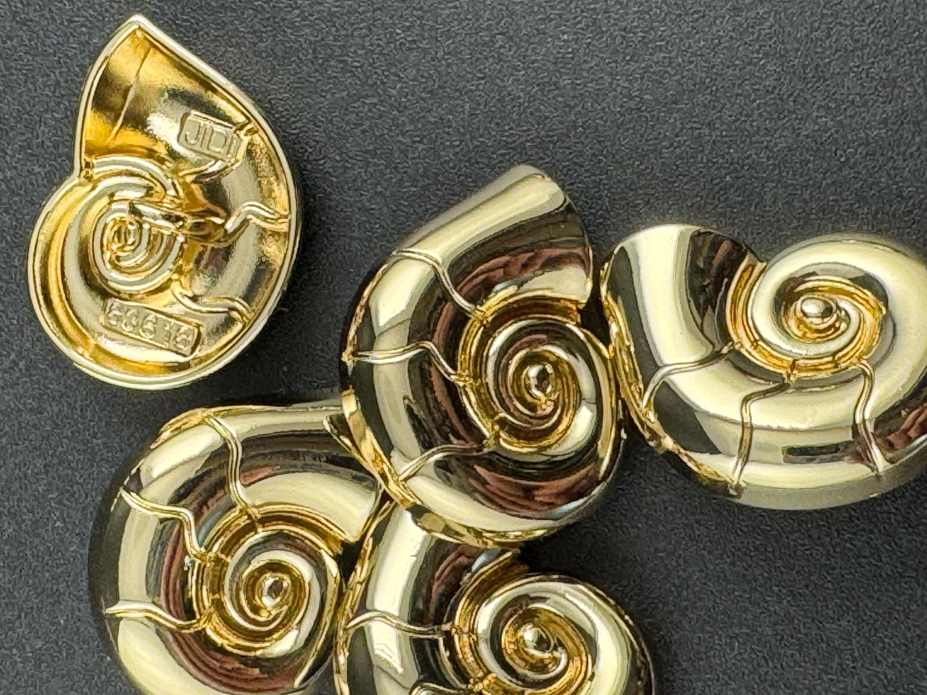 Gold ammonite shell sewing buttons, three sizes 30mm 23mm 20mm