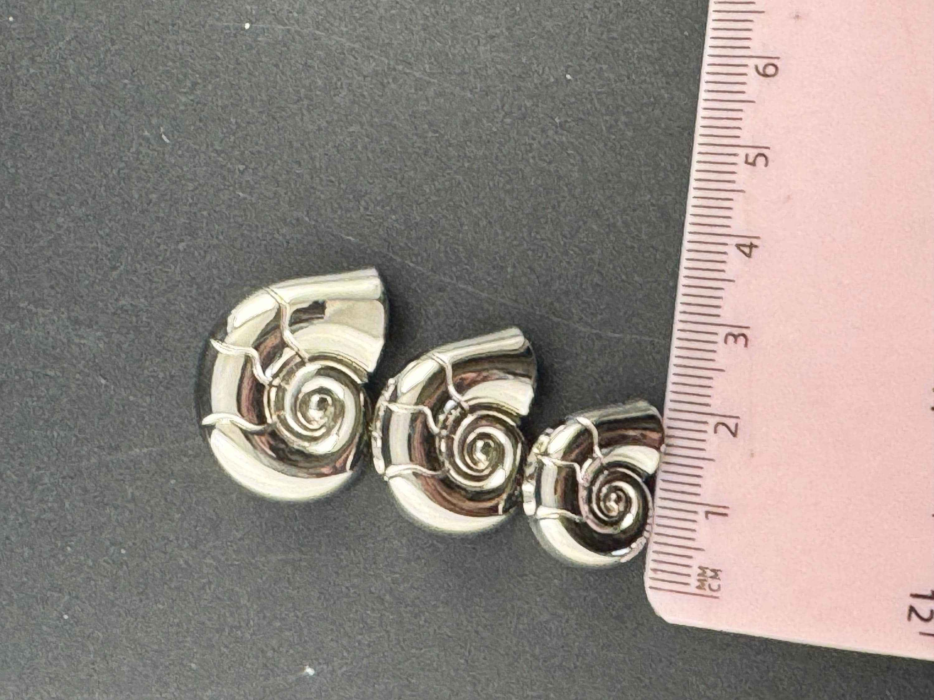 Silver ammonite seashell buttons, three sizes 30mm 23mm and 20mm