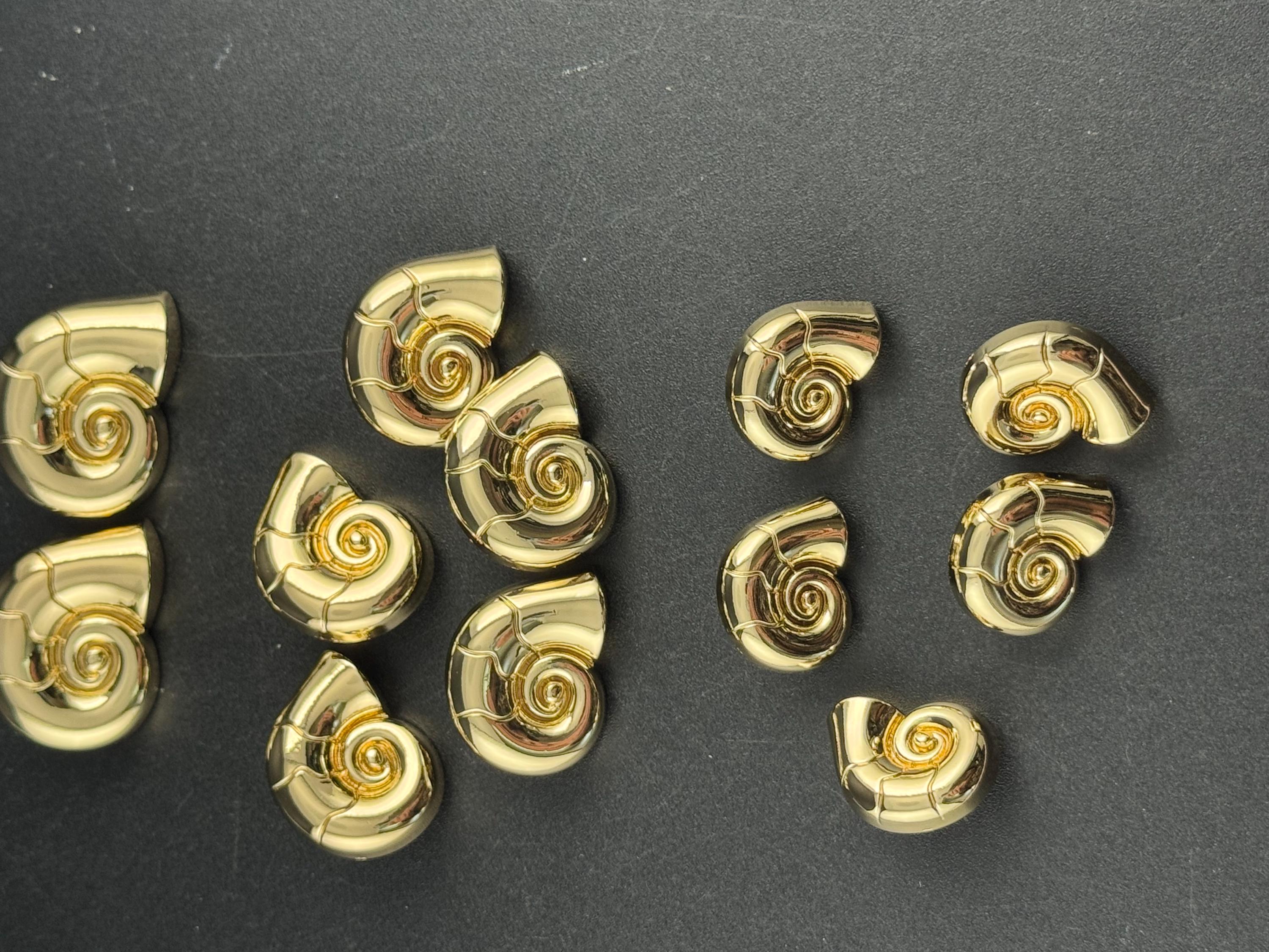Gold ammonite shell sewing buttons, three sizes 30mm 23mm 20mm