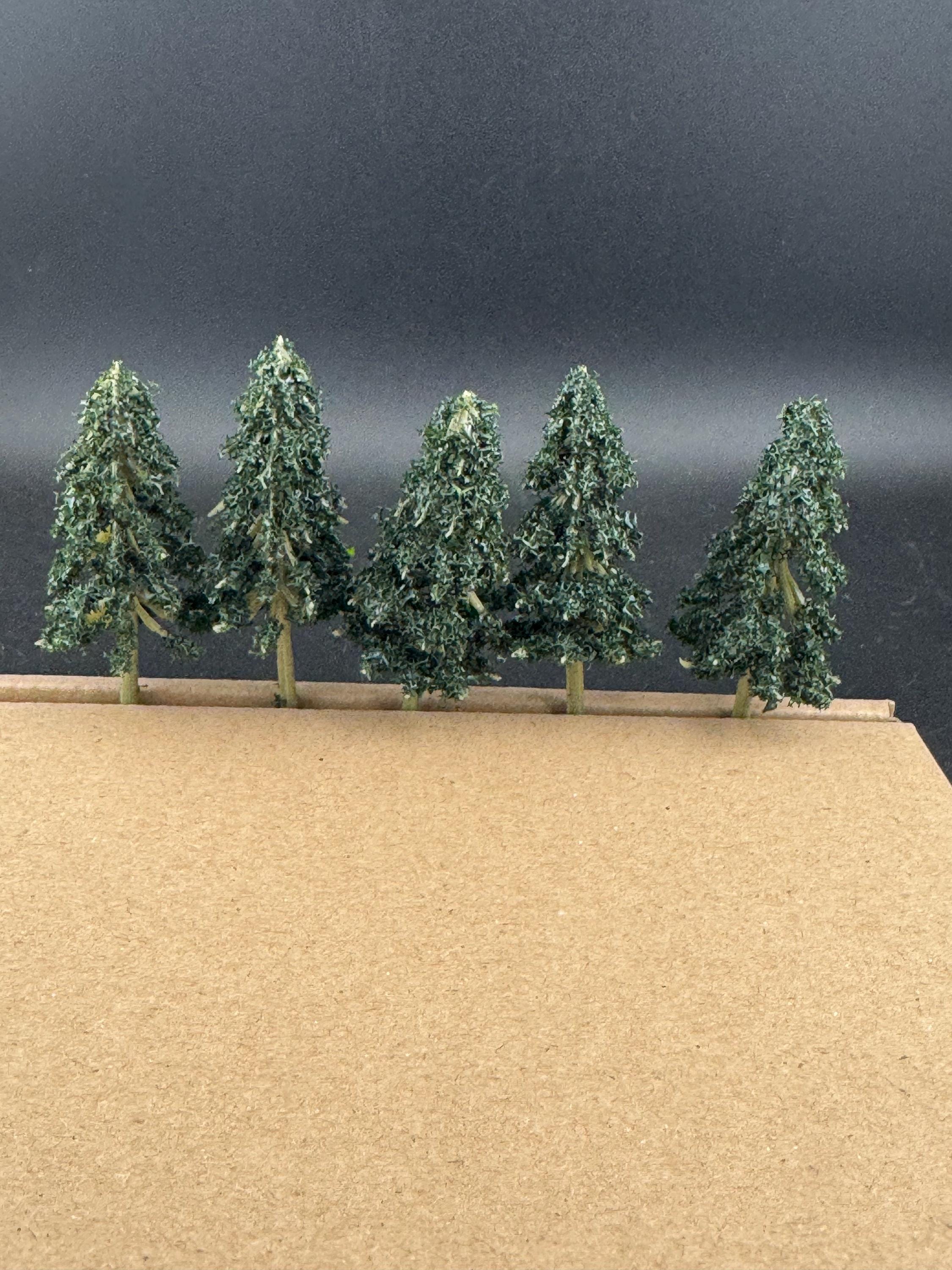 Dark Green Miniature Fir Trees (5 Pieces): 7cm craft scenery