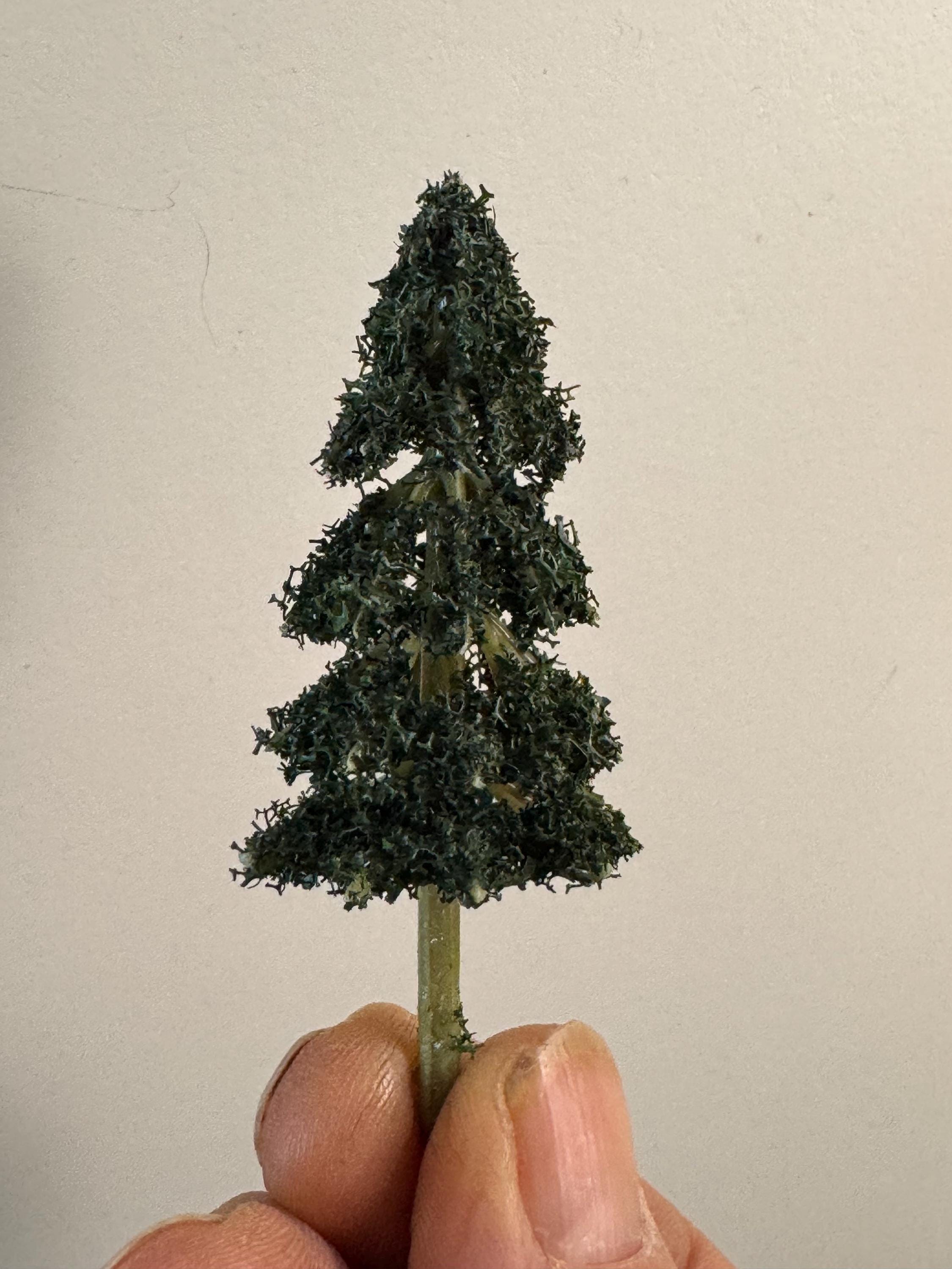 Dark Green Miniature Fir Trees (5 Pieces): 7cm craft scenery
