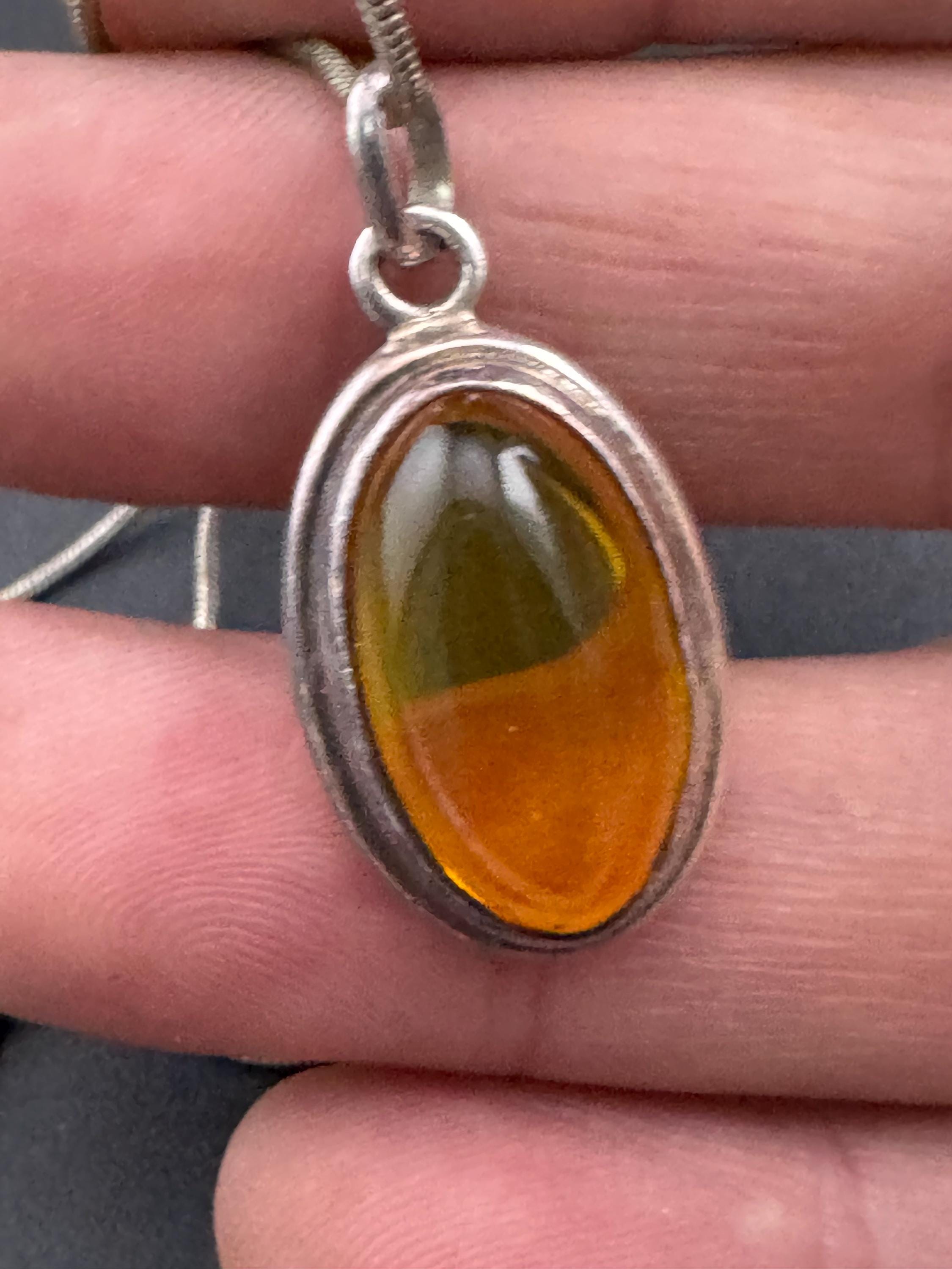 Natural Amber oval Pendant Necklace: Sterling Silver Jewelry