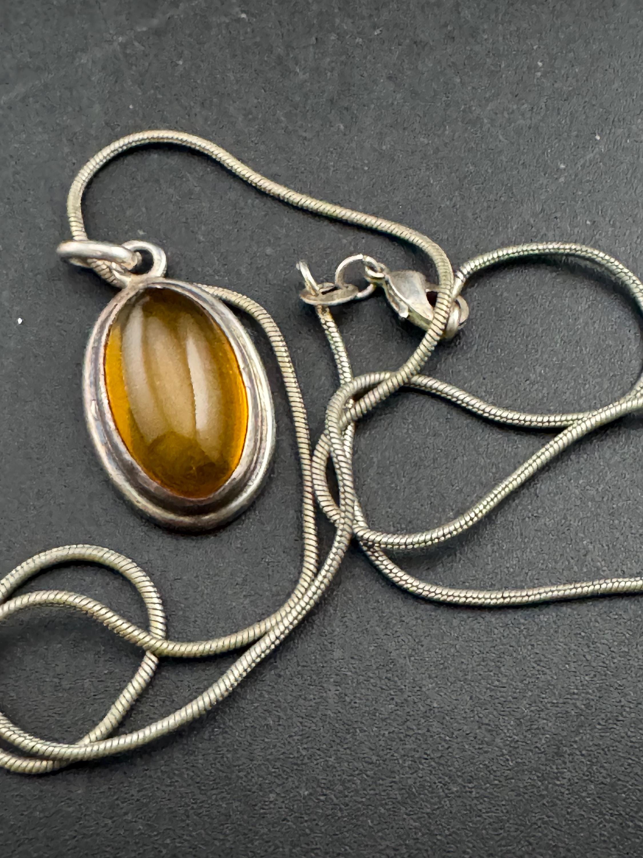 Natural Amber oval Pendant Necklace: Sterling Silver Jewelry