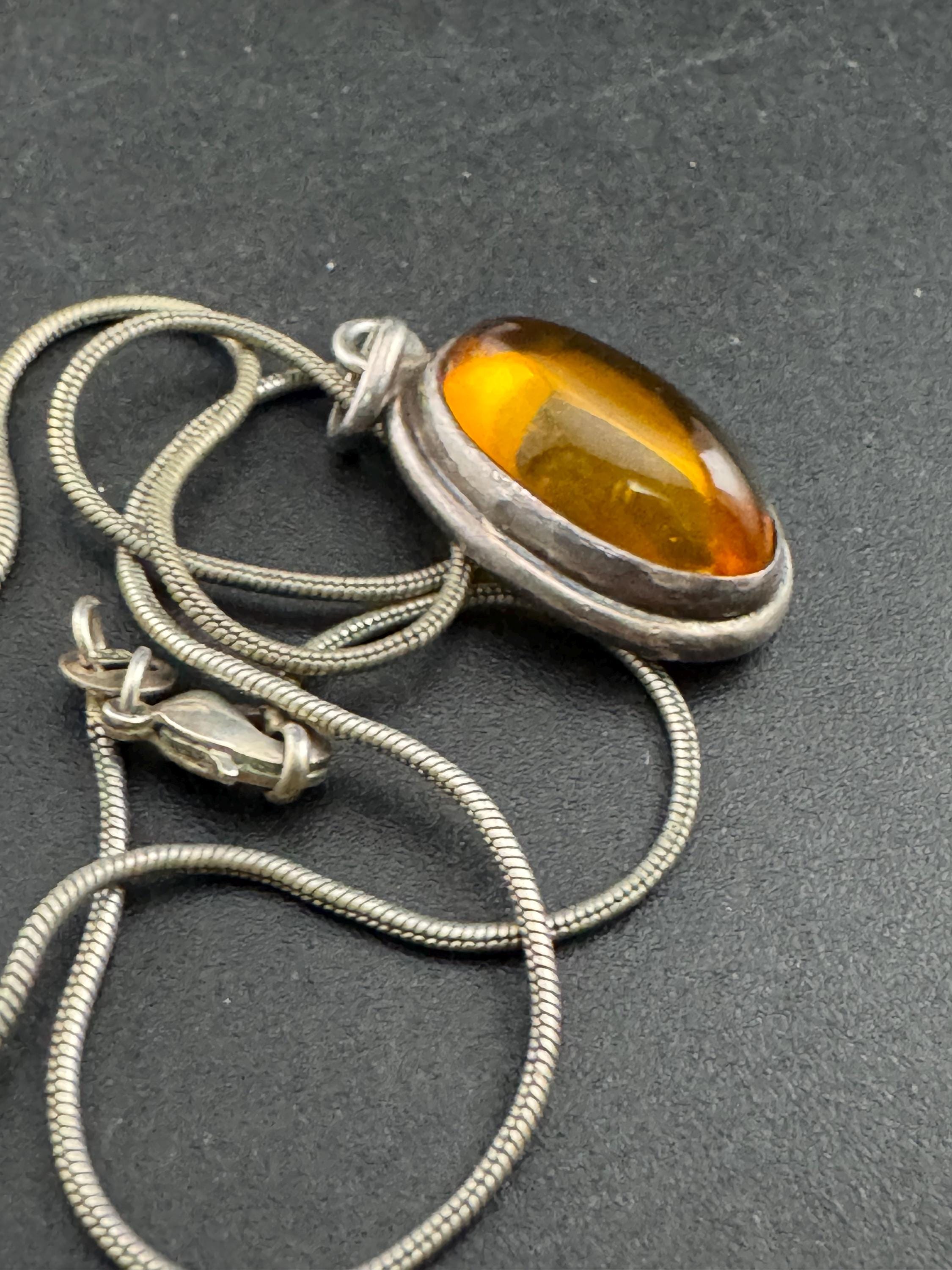 Natural Amber oval Pendant Necklace: Sterling Silver Jewelry
