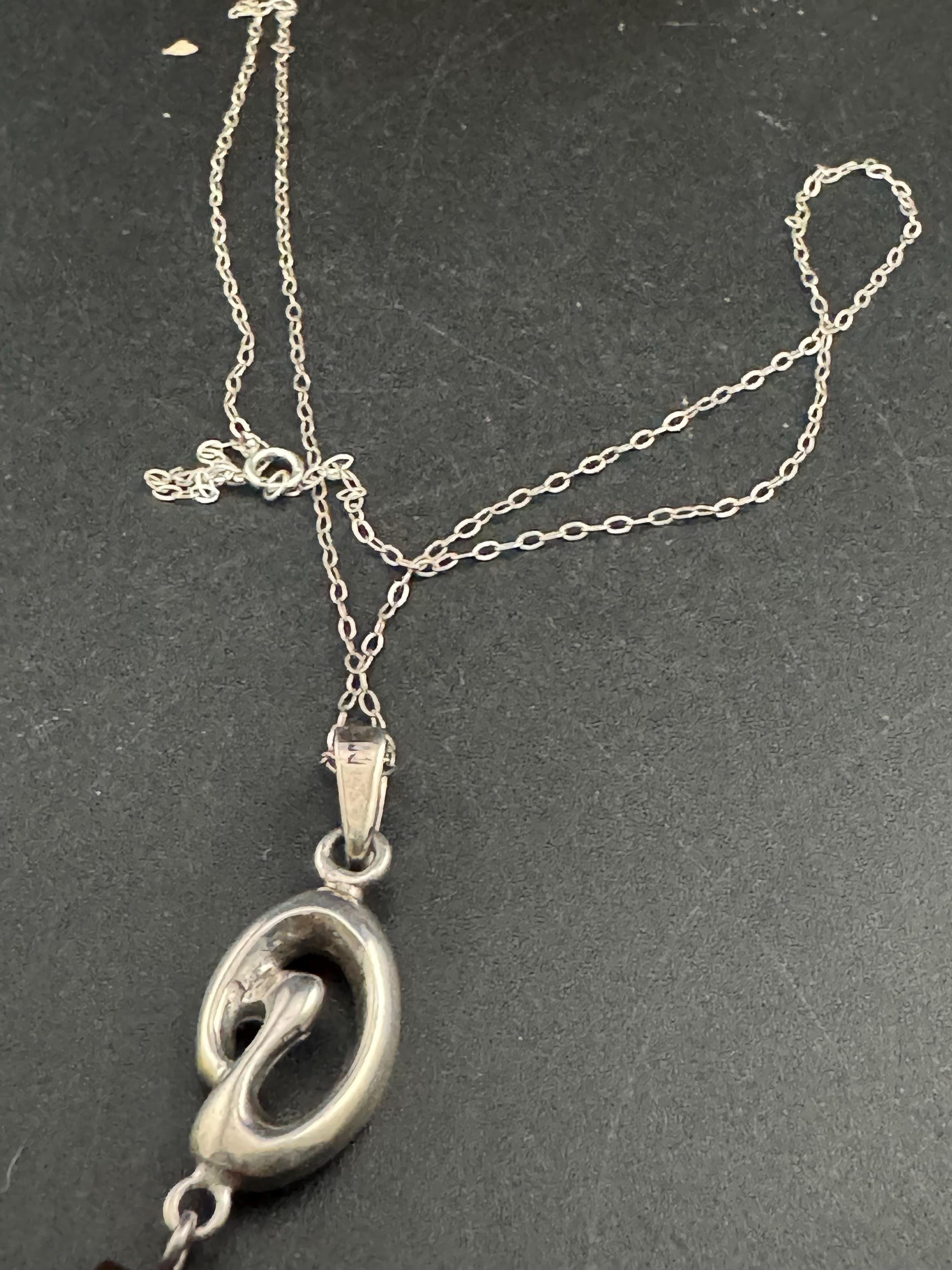 Art nouveau Amber beaded drop pendant necklace, Sterling silver 925