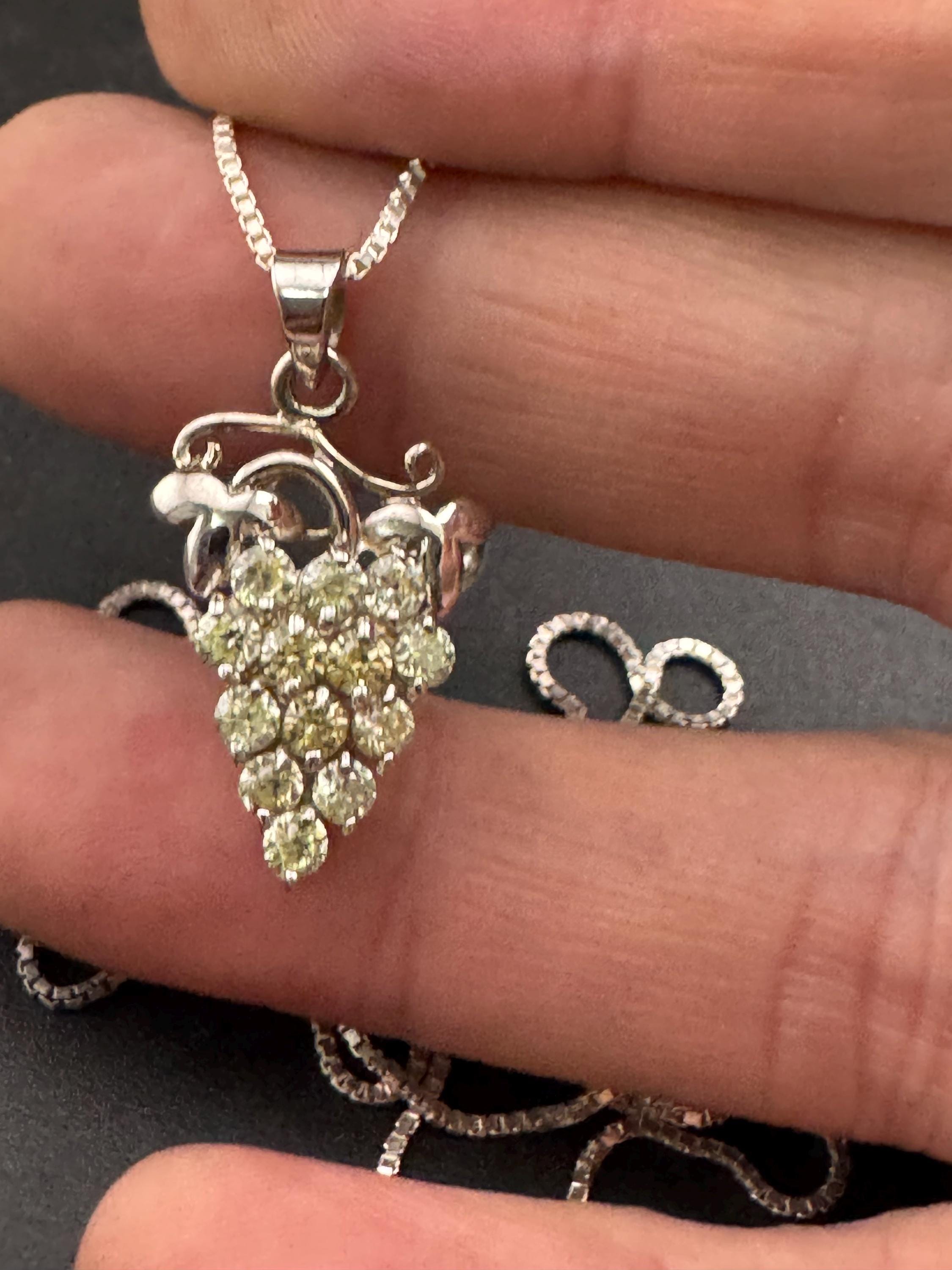 Vintage rhinestone grape pendant necklace, 925 Sterling Silver