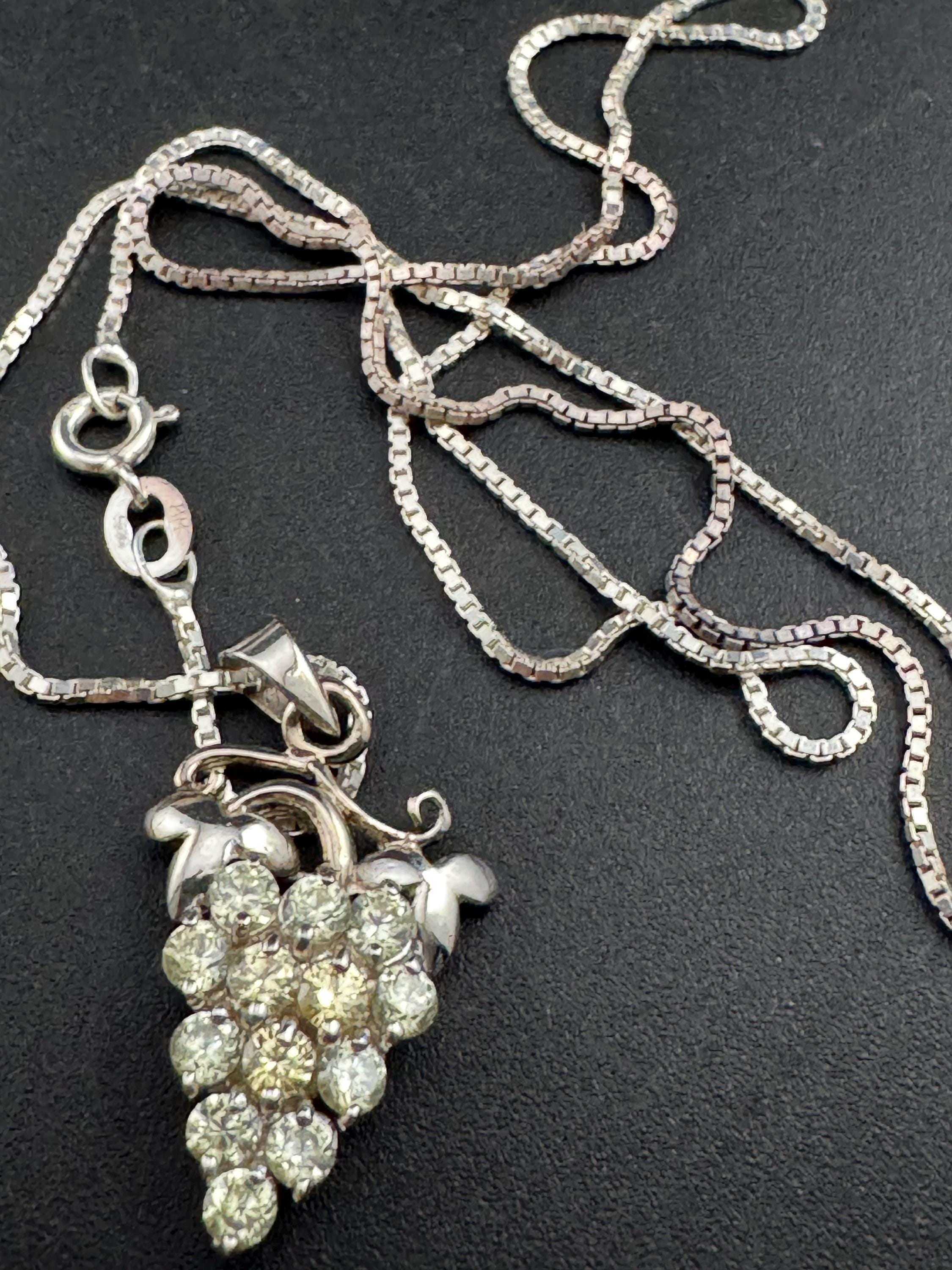 Vintage rhinestone grape pendant necklace, 925 Sterling Silver