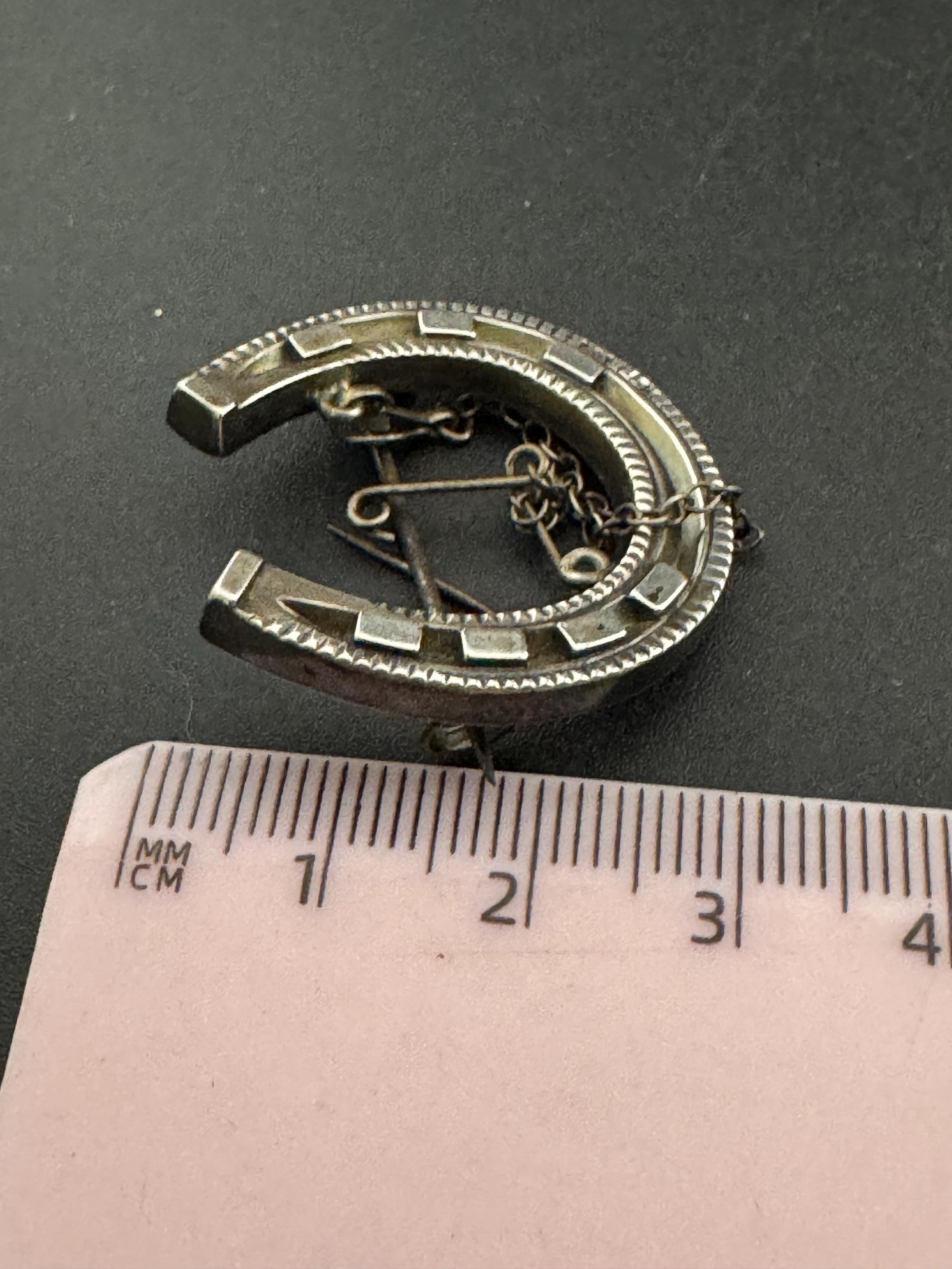 Antique 925 sterling silver Victorian horseshoe brooch, good luck pin