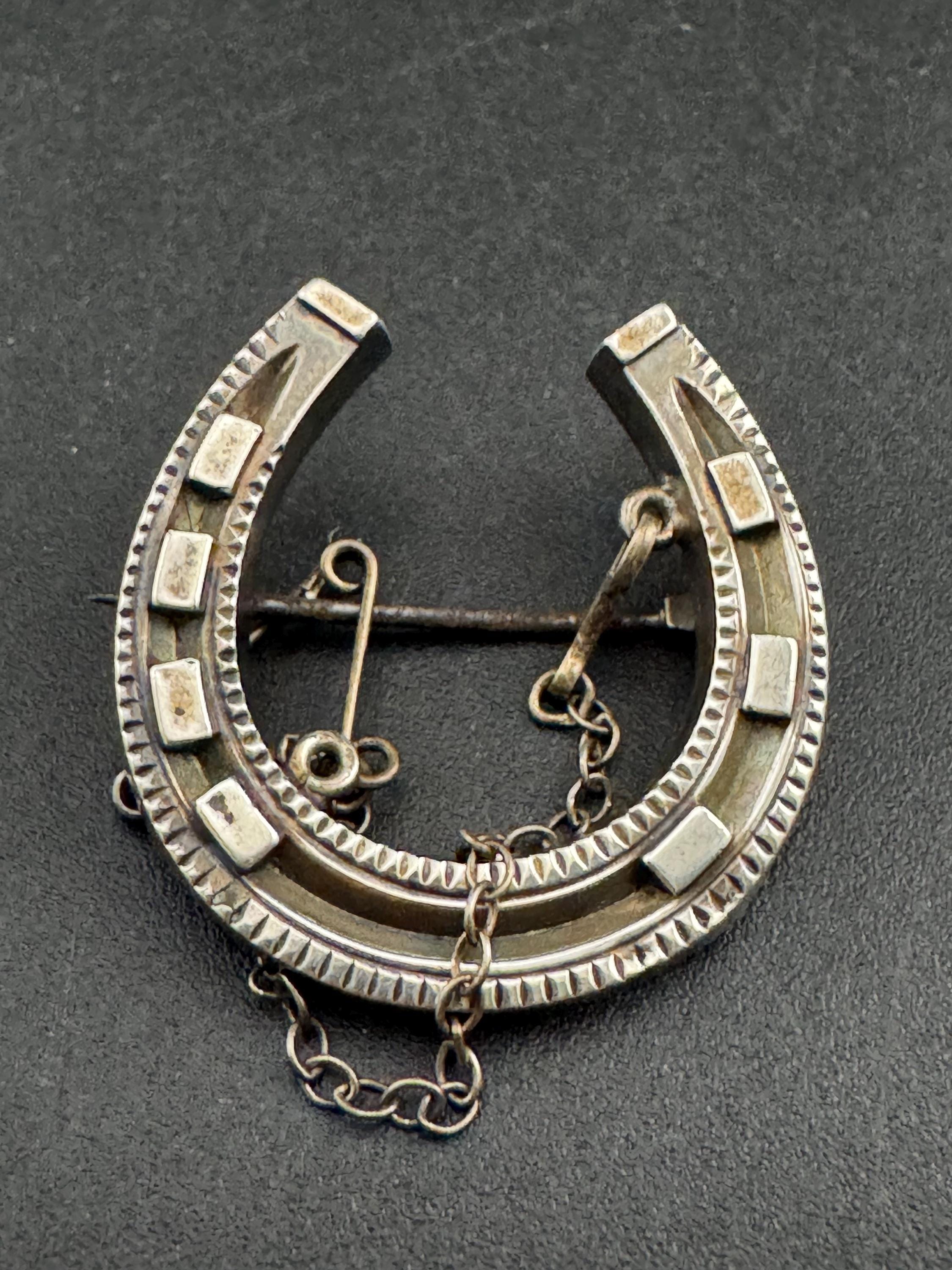 Antique 925 sterling silver Victorian horseshoe brooch, good luck pin