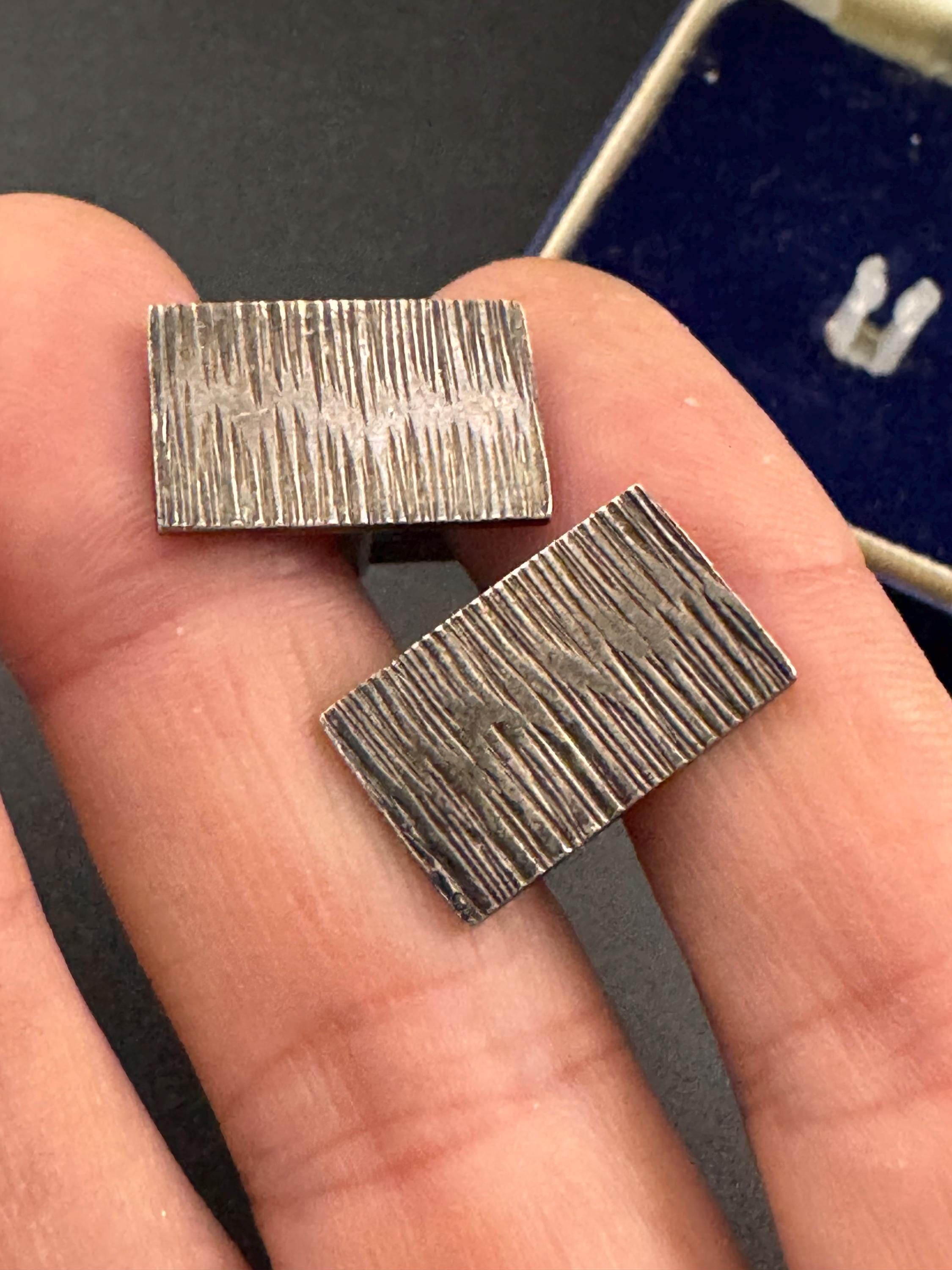 925 sterling silver Vintage mens textured bark cufflinks, modernist brutalist design