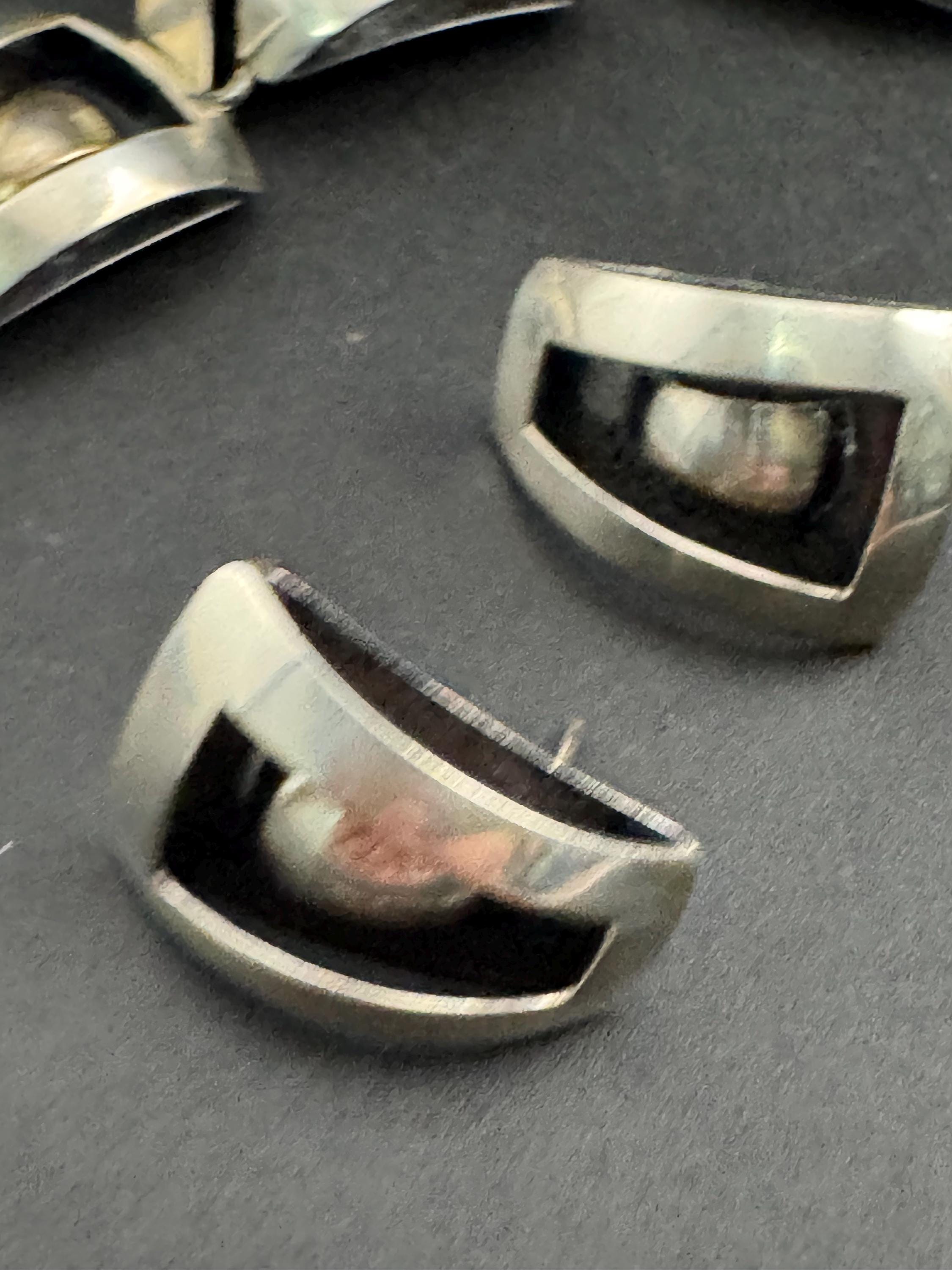Vintage Polish 925 silver modernist jewellery set, pendant bracelet and stud earrings