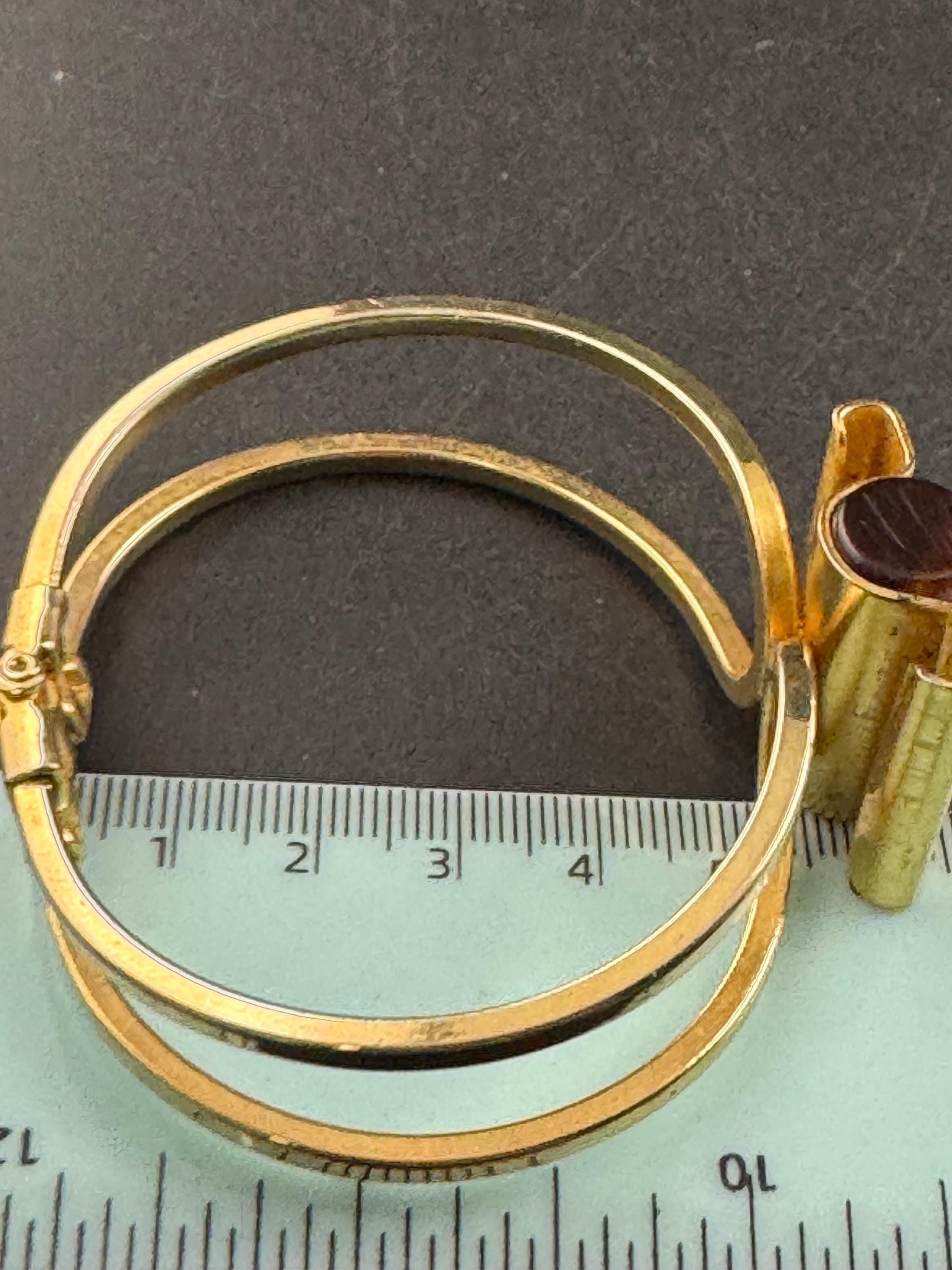 Vintage Art Deco machine age clamper bangle, brown galalith cylinder Jakob bengal style