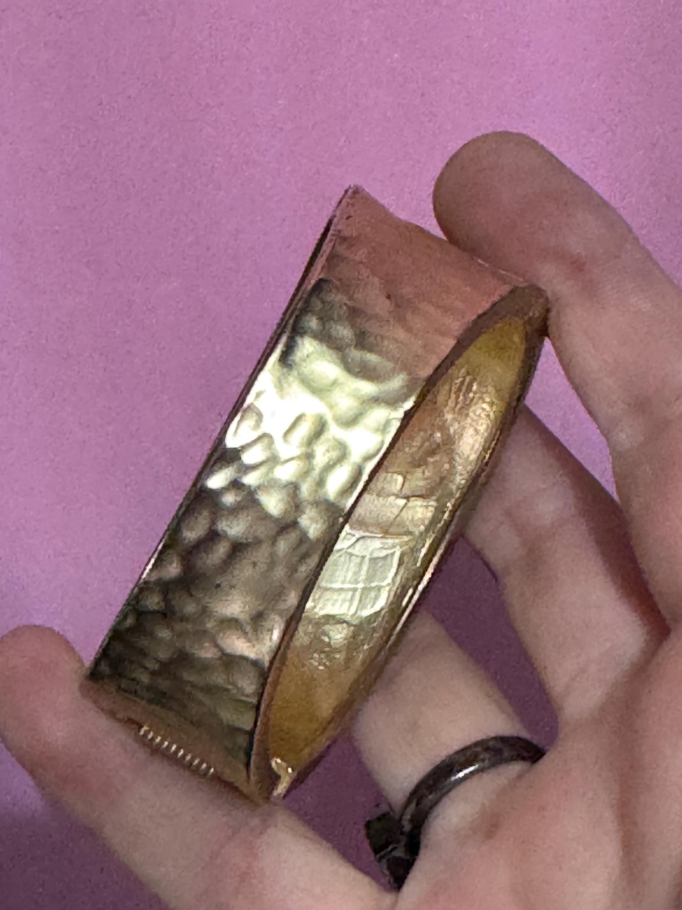 Matt gold clamper bangle bracelet, retro planished finish