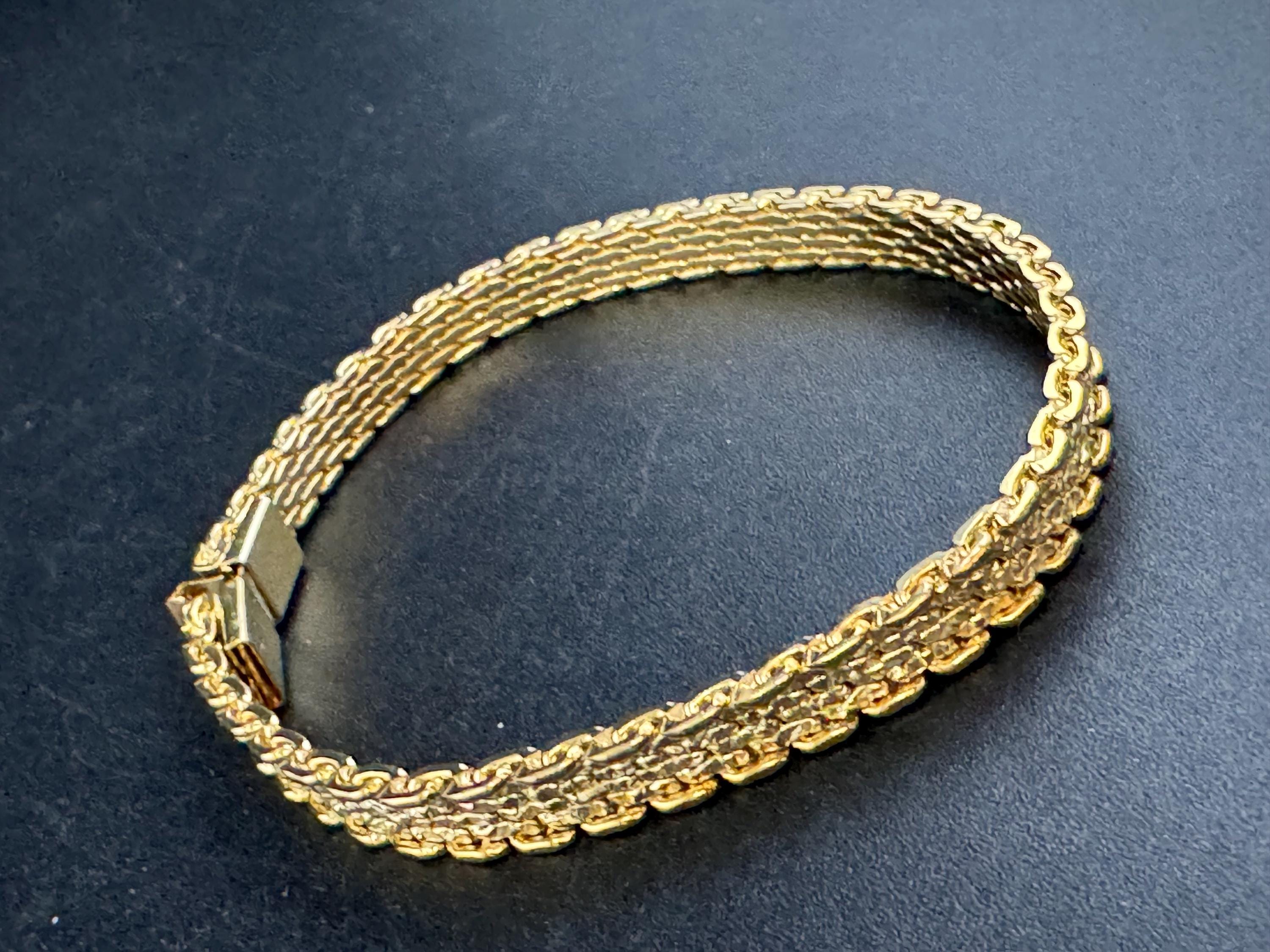 Vintage slim flat mesh bangle bracelet , gold plated modernist