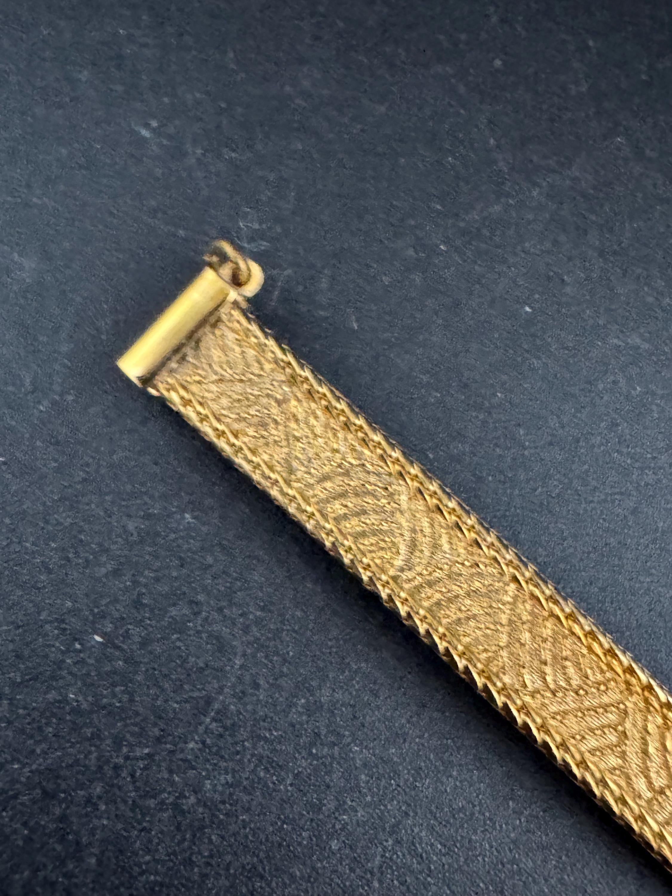 Vintage slim flat mesh bangle bracelet , gold plated with safety chain