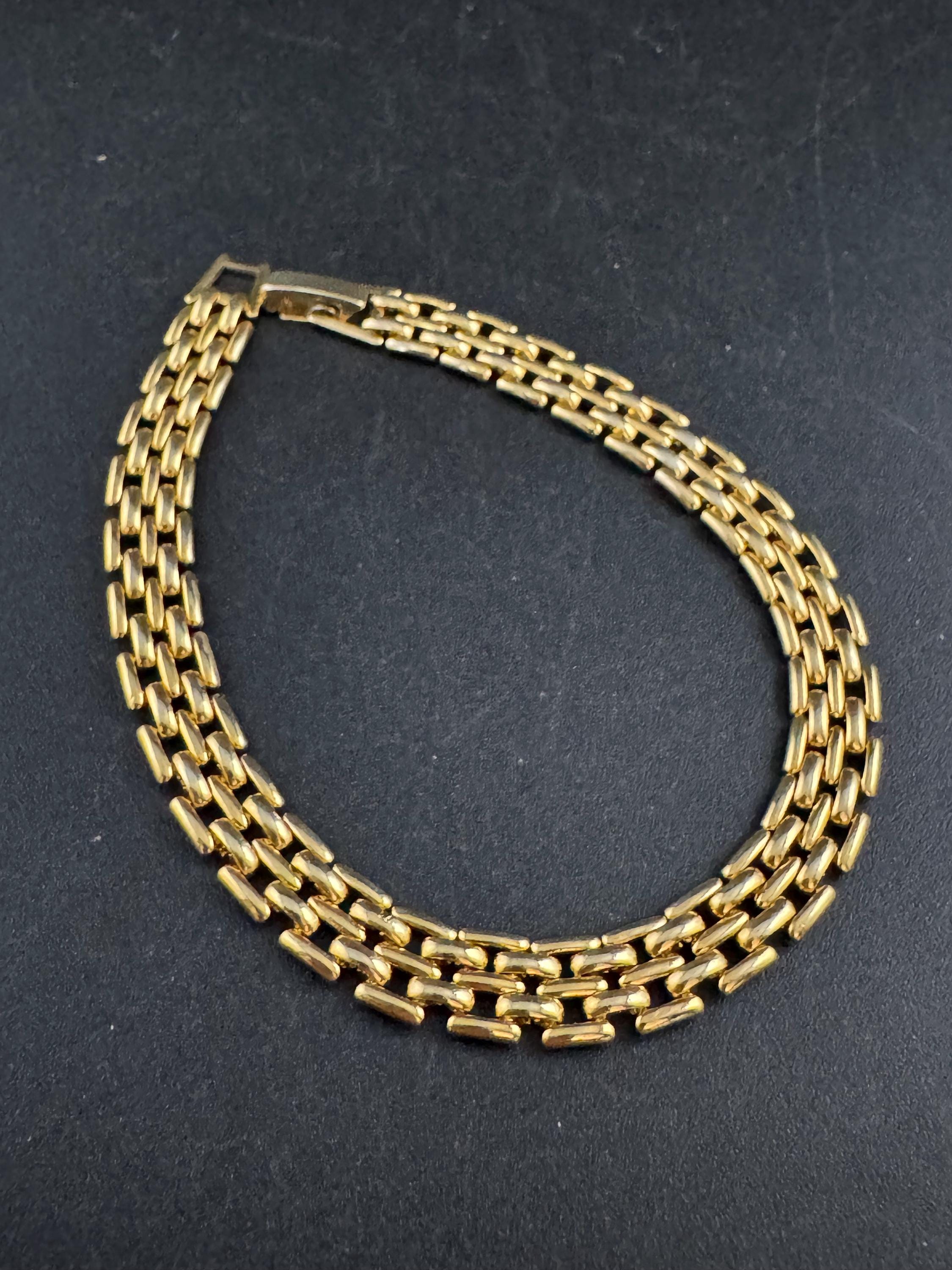 Slim Gold Tone Panther Link brick Bracelet, 19.5cm Vintage 1980s