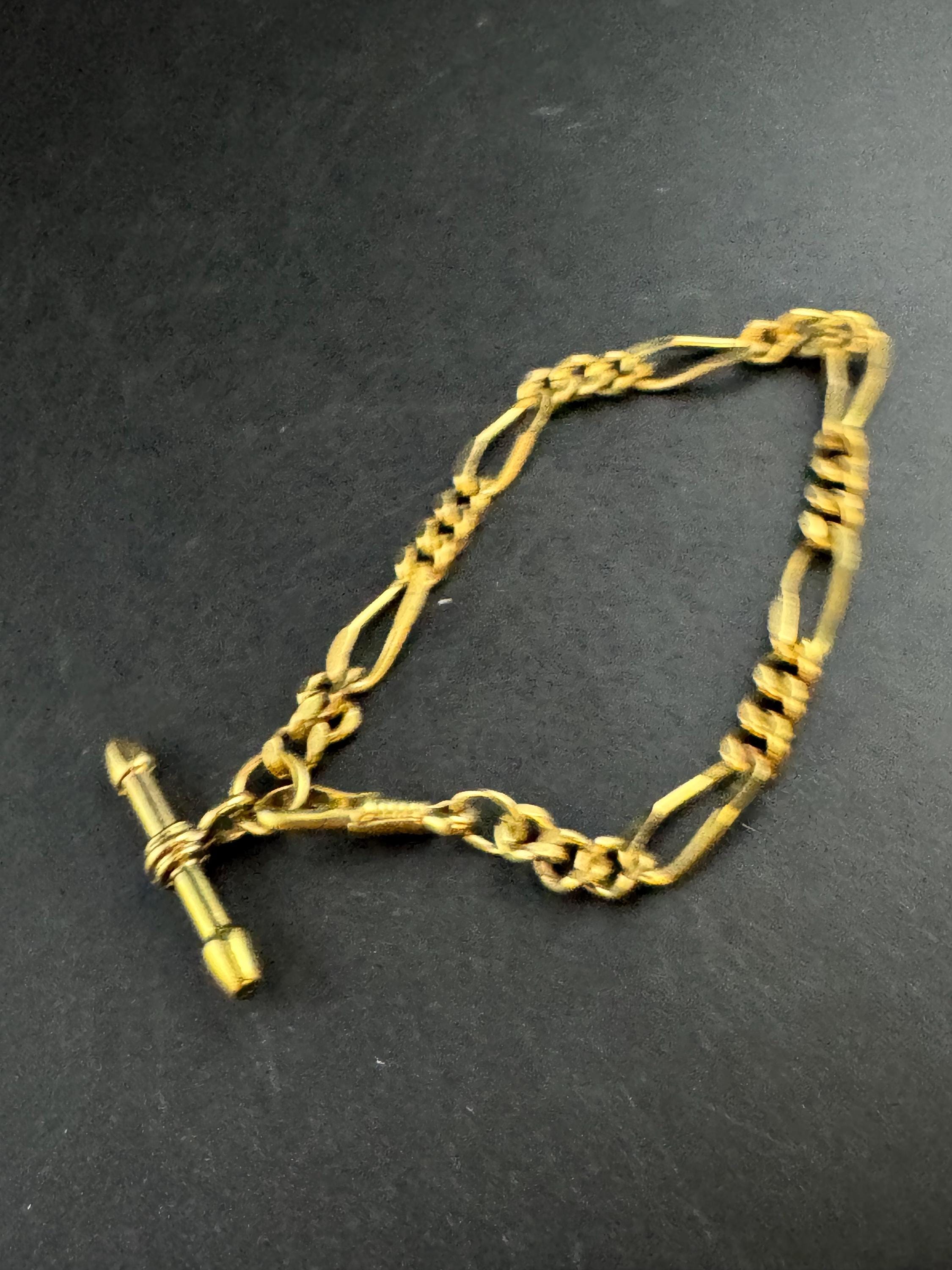 Vintage tbar figaro watch chain guard bracelet, 80s retro