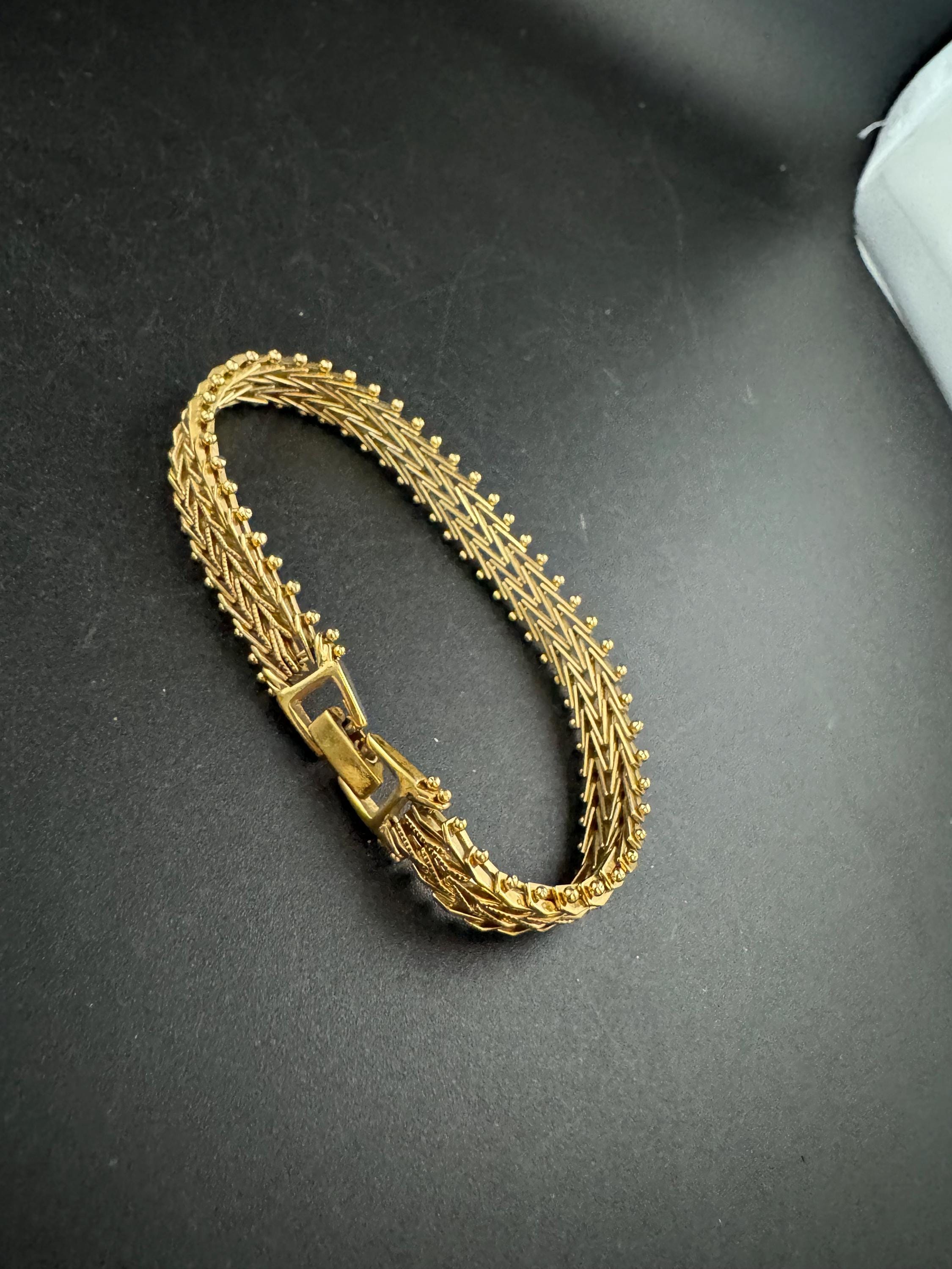1970s woven slim gold plated flat bracelet, 19.5cm