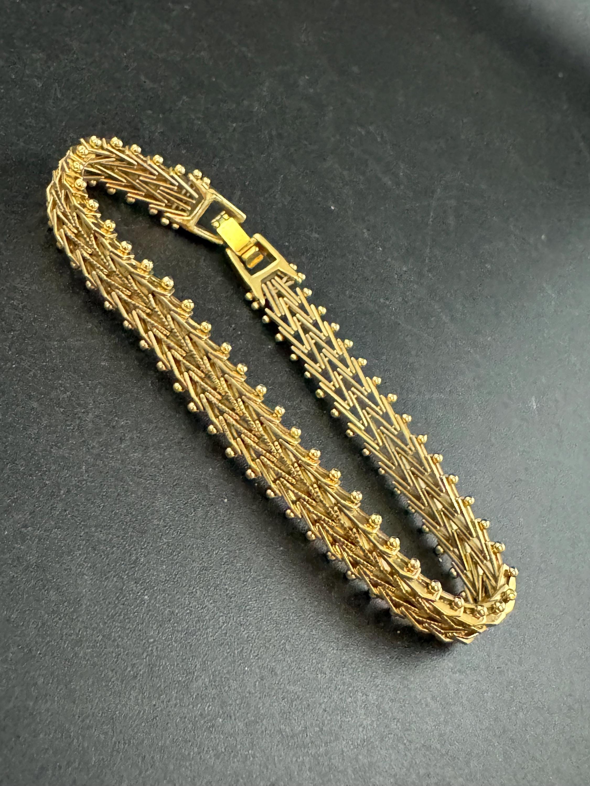 1970s woven slim gold plated flat bracelet, 19.5cm