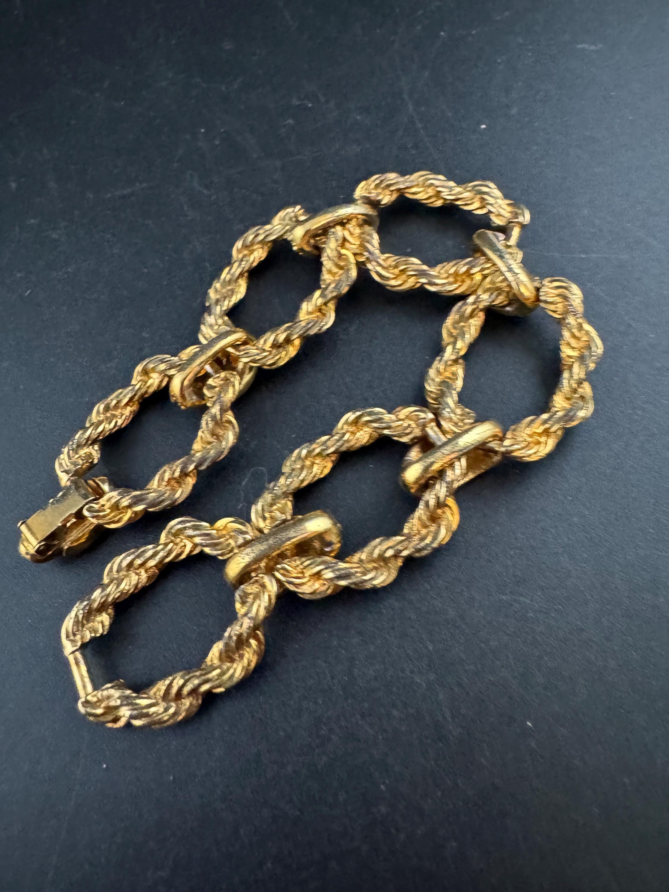 Vintage rope twist wide crystal bracelet, dark antique gold tone