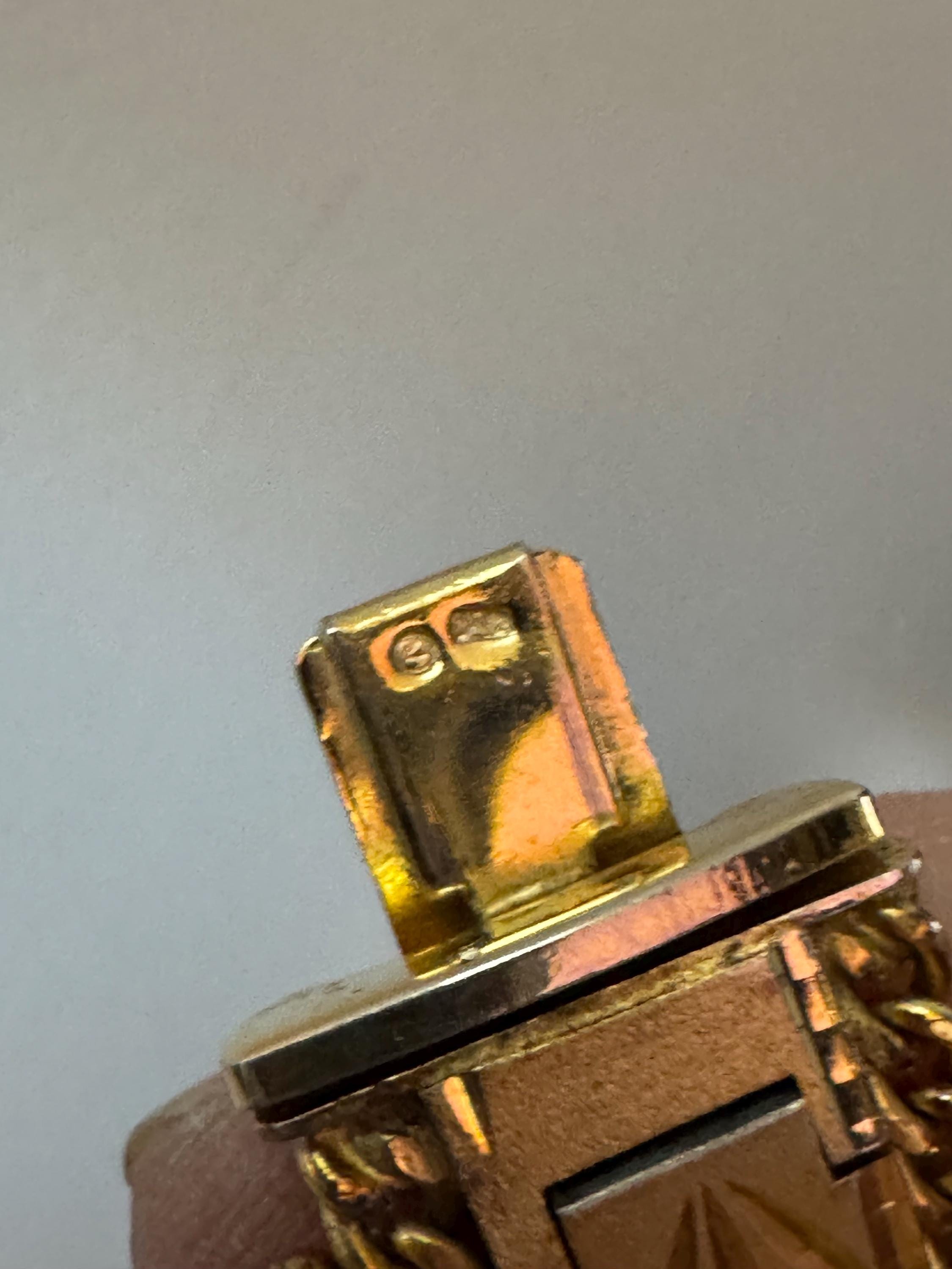 1970s flat wide etched bracelet, gold plated chain edged