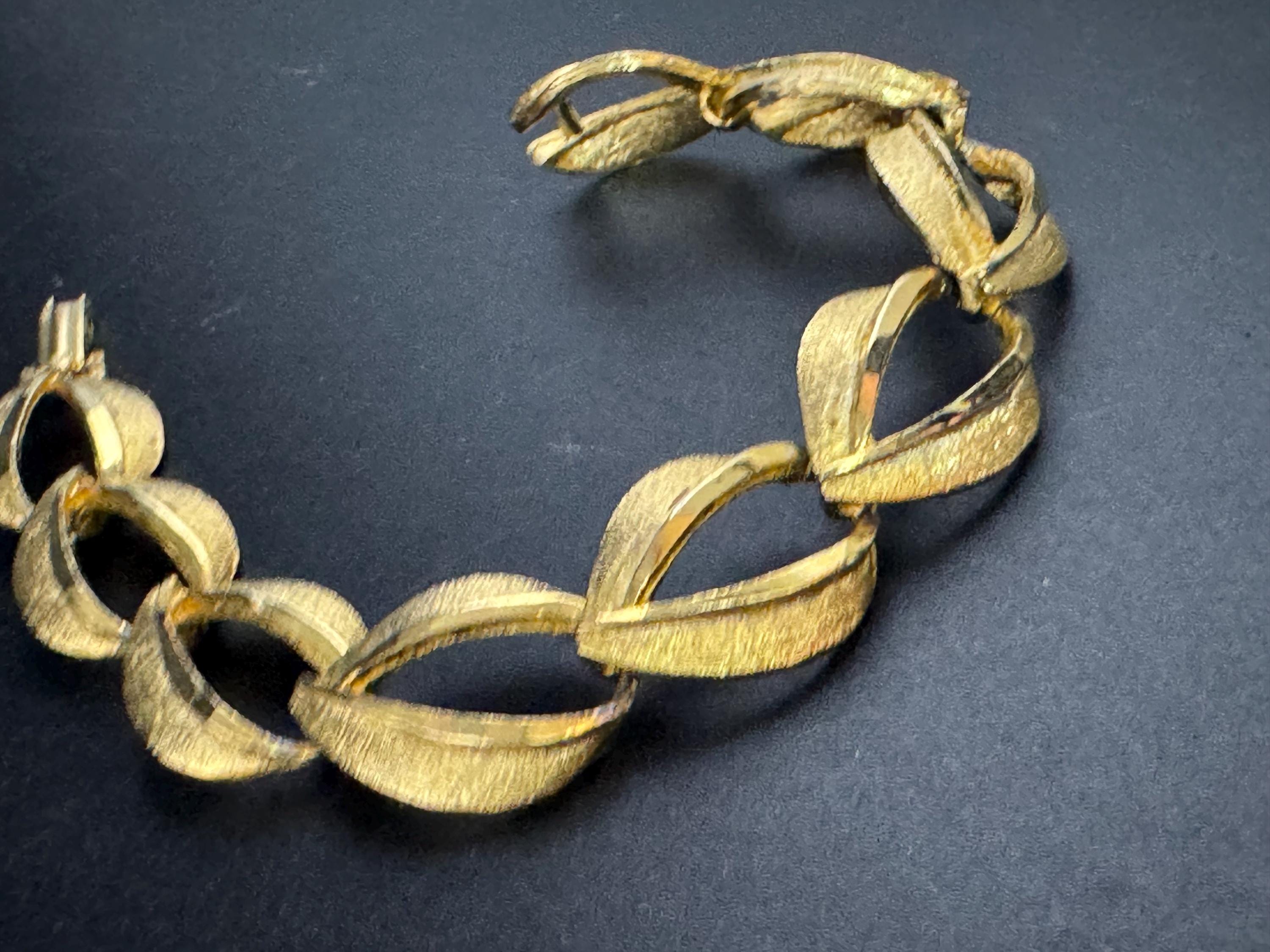 Gold panel link bracelet, modernist period mid century