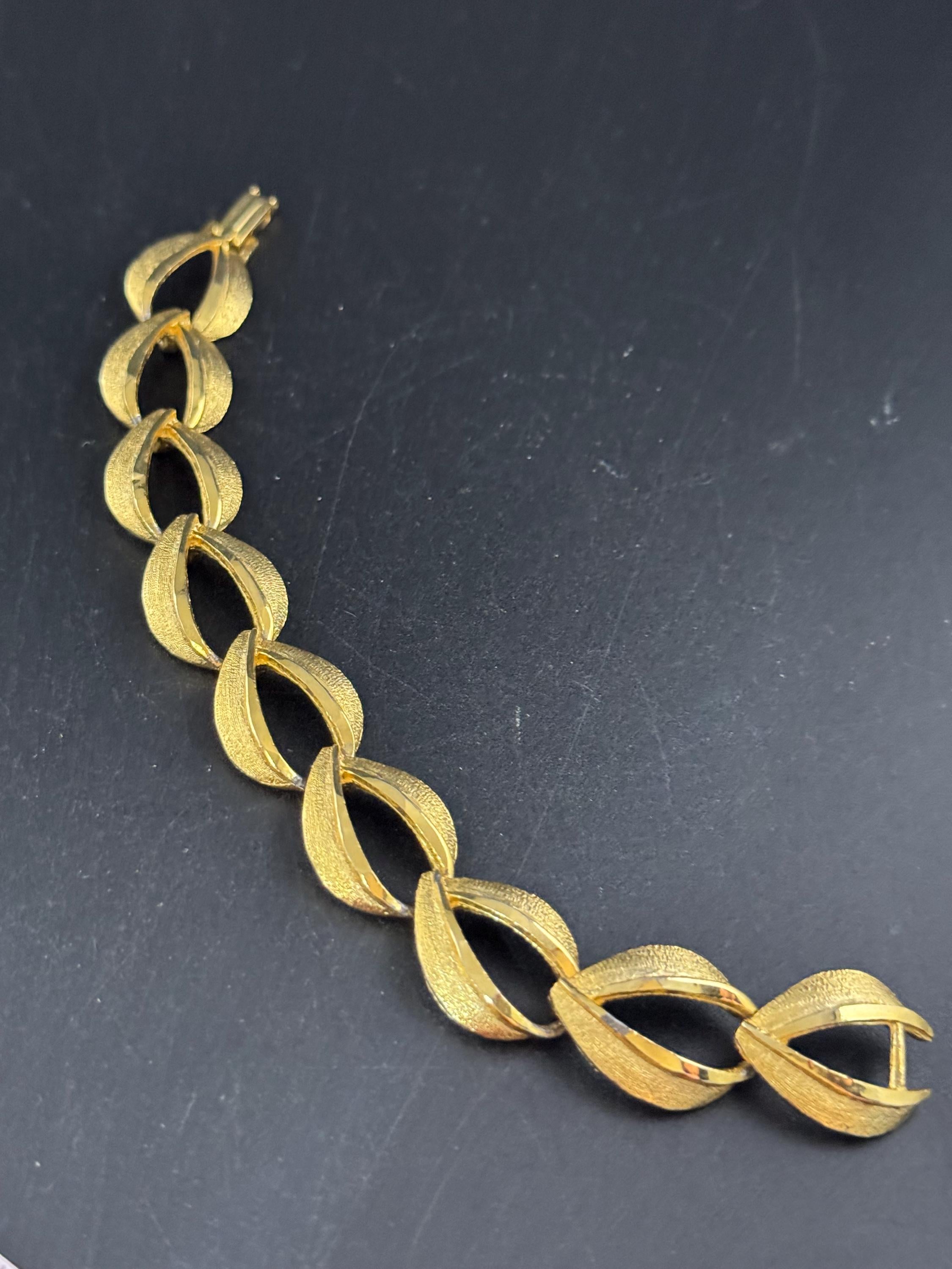 Gold panel link bracelet, modernist period mid century