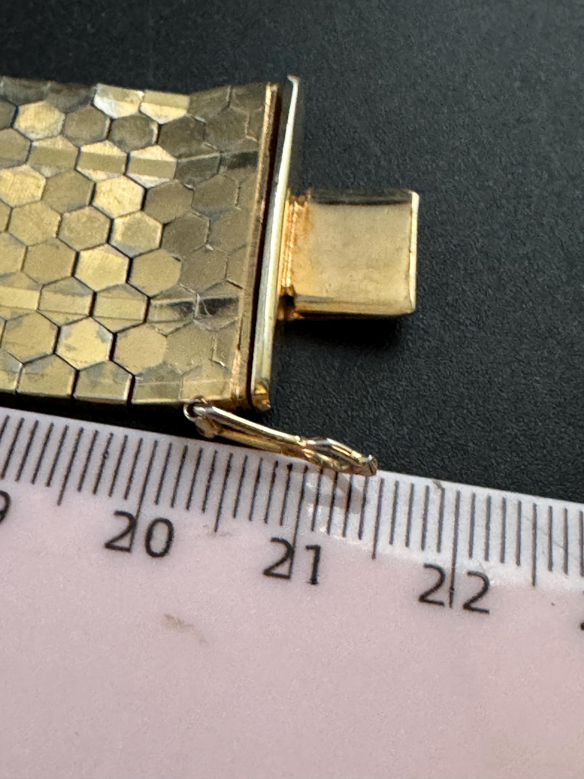 1970s 18k GP flat wide articulated cuff bracelet, Italian gold plated with wear