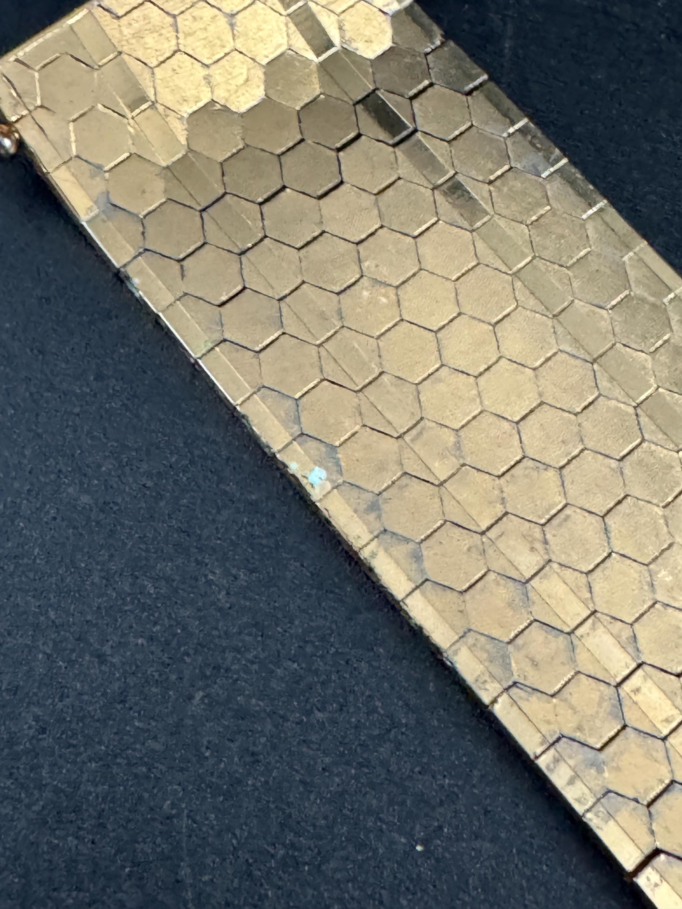 1970s 18k GP flat wide articulated cuff bracelet, Italian gold plated with wear