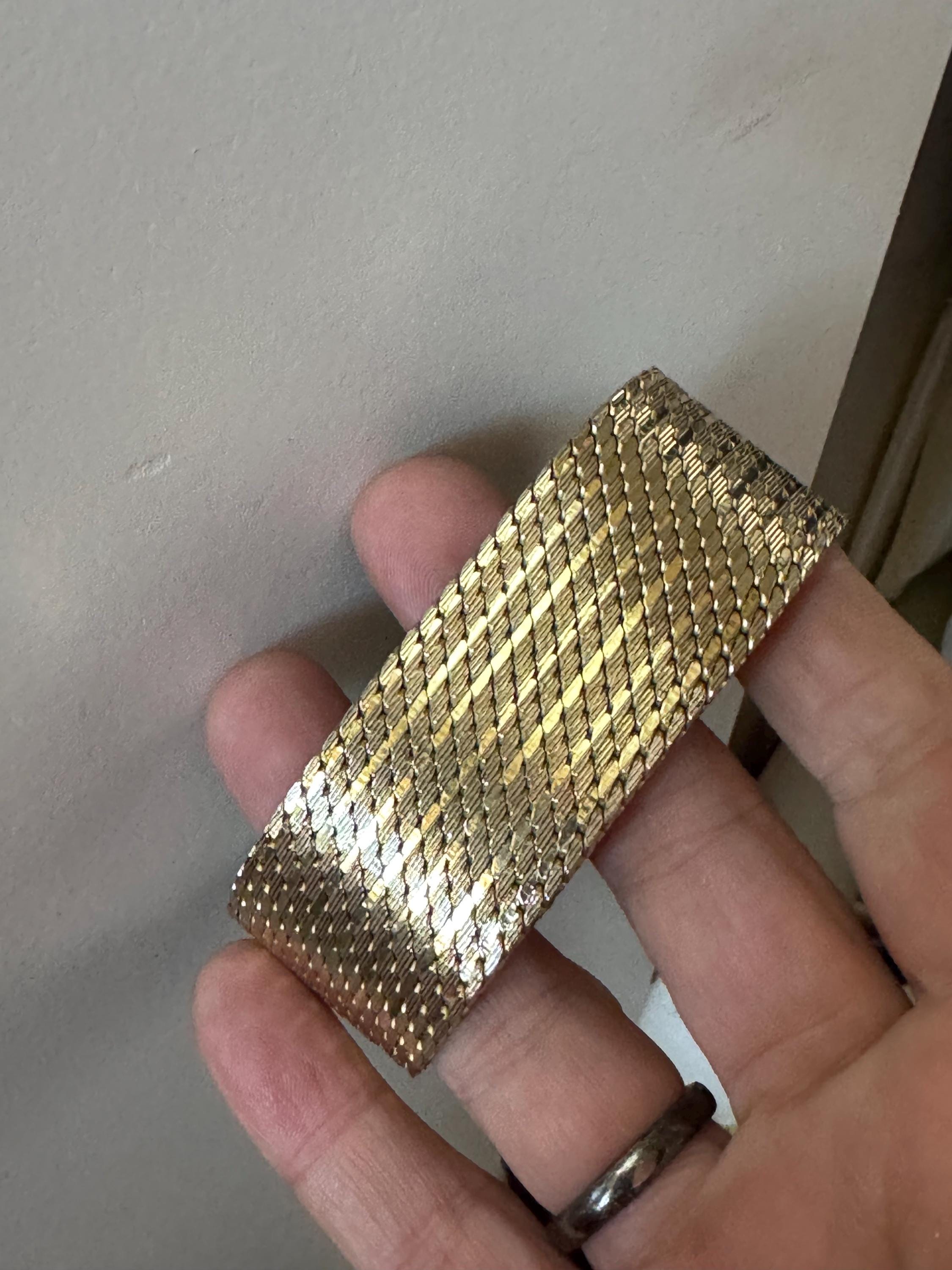 1970s Italian tapered articulated flat bracelet, gold plated and in fabulous condition