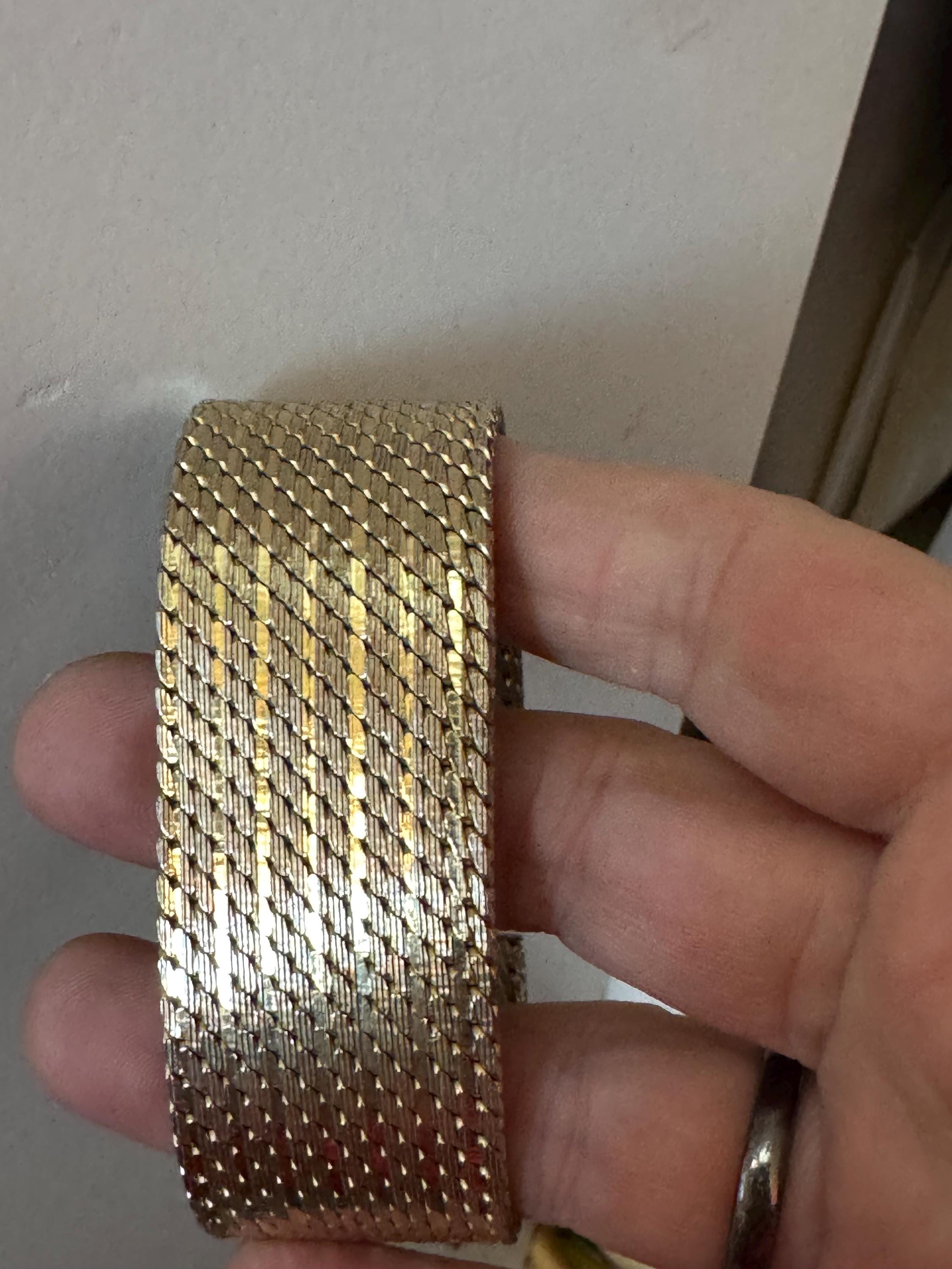 1970s Italian tapered articulated flat bracelet, gold plated and in fabulous condition