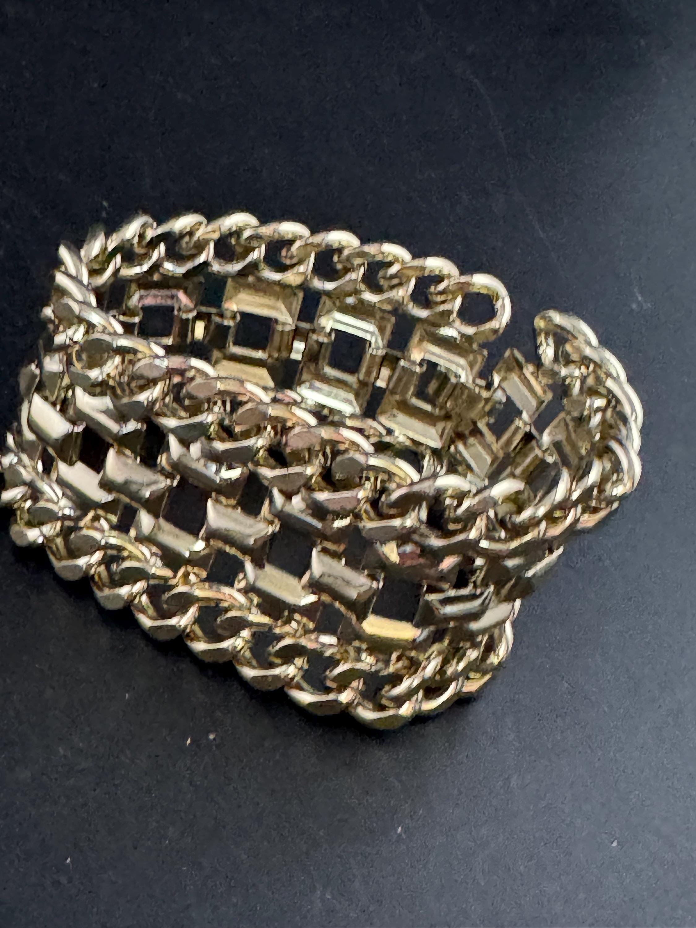 Oversized curb and panther link wide chain bracelet, gold tone