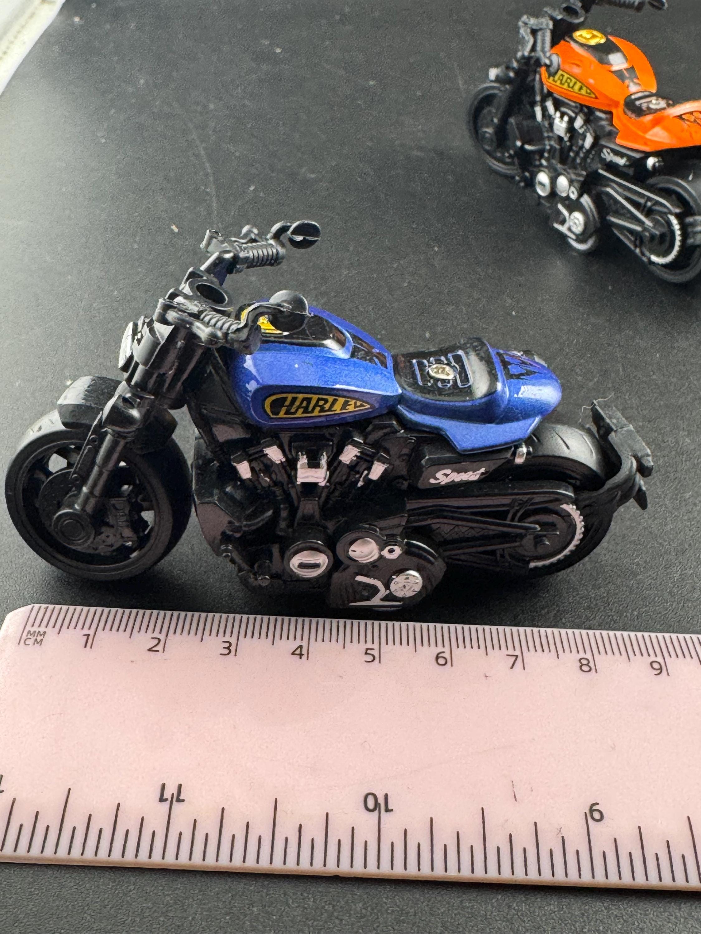 Miniature Motorbike cake topper , craft scenery decoration toy , orange or blue