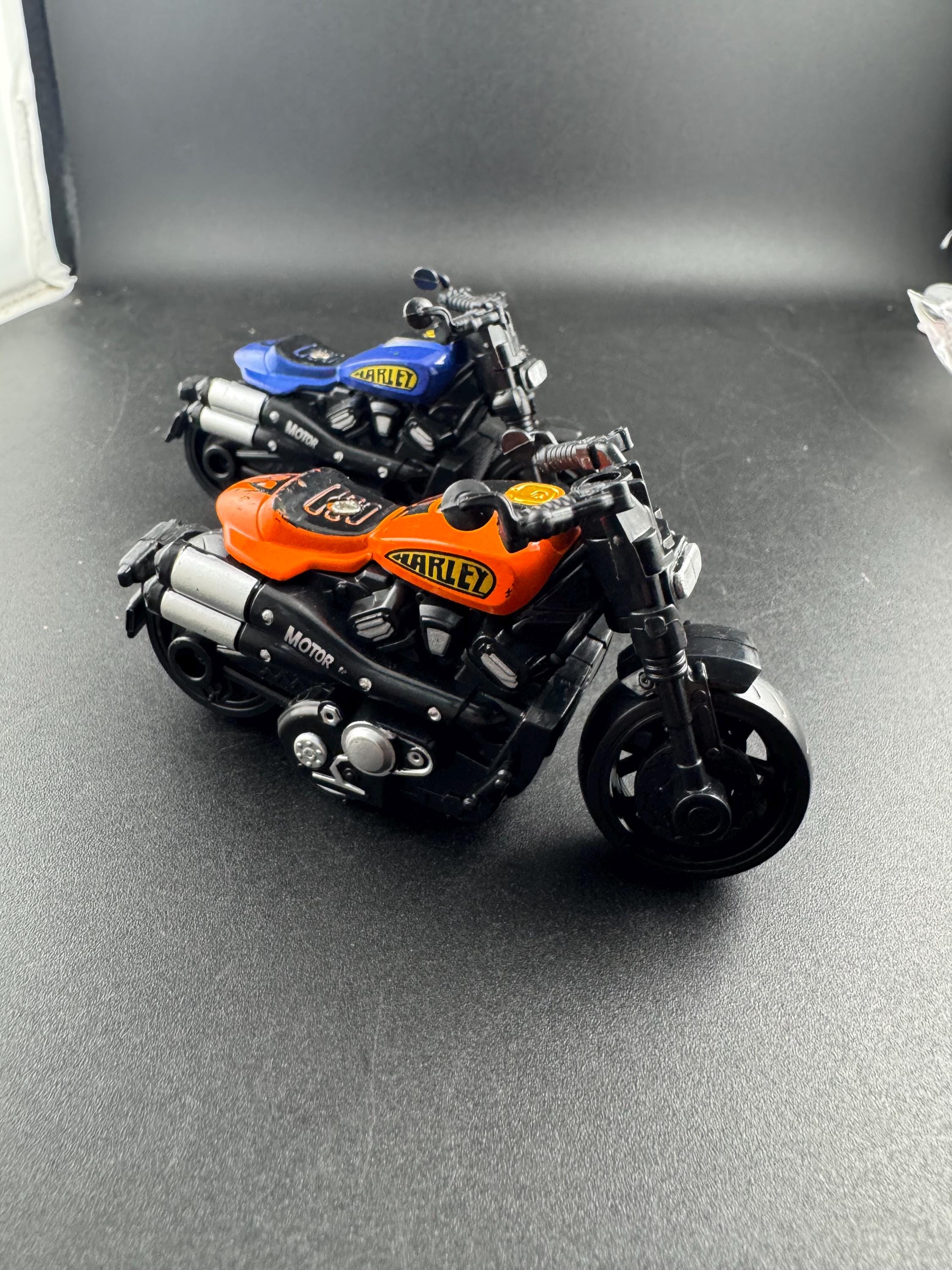 Miniature Motorbike cake topper , craft scenery decoration toy , orange or blue