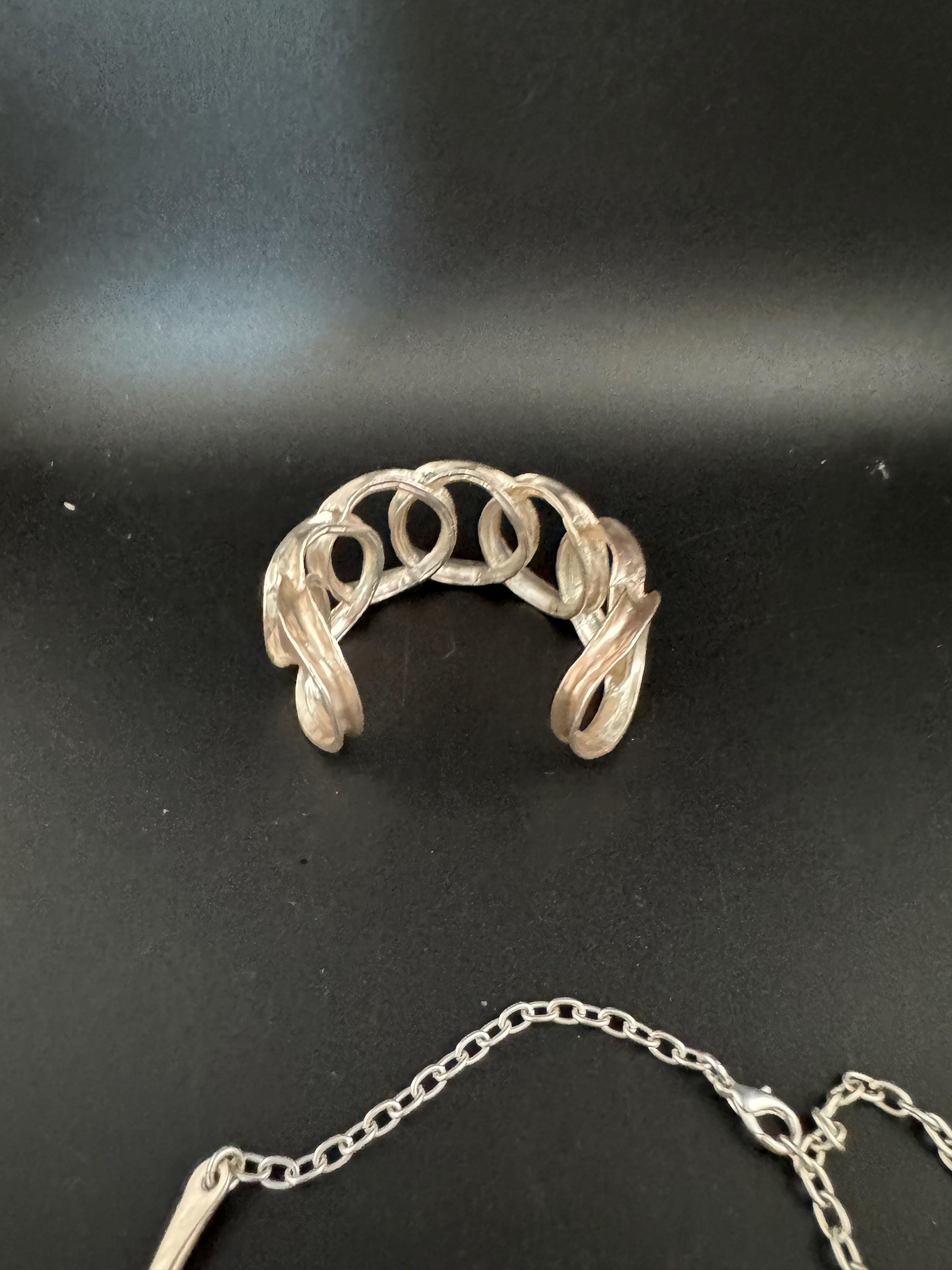 Dolce Vita modernist necklace and bangle, signed Paris France Designer