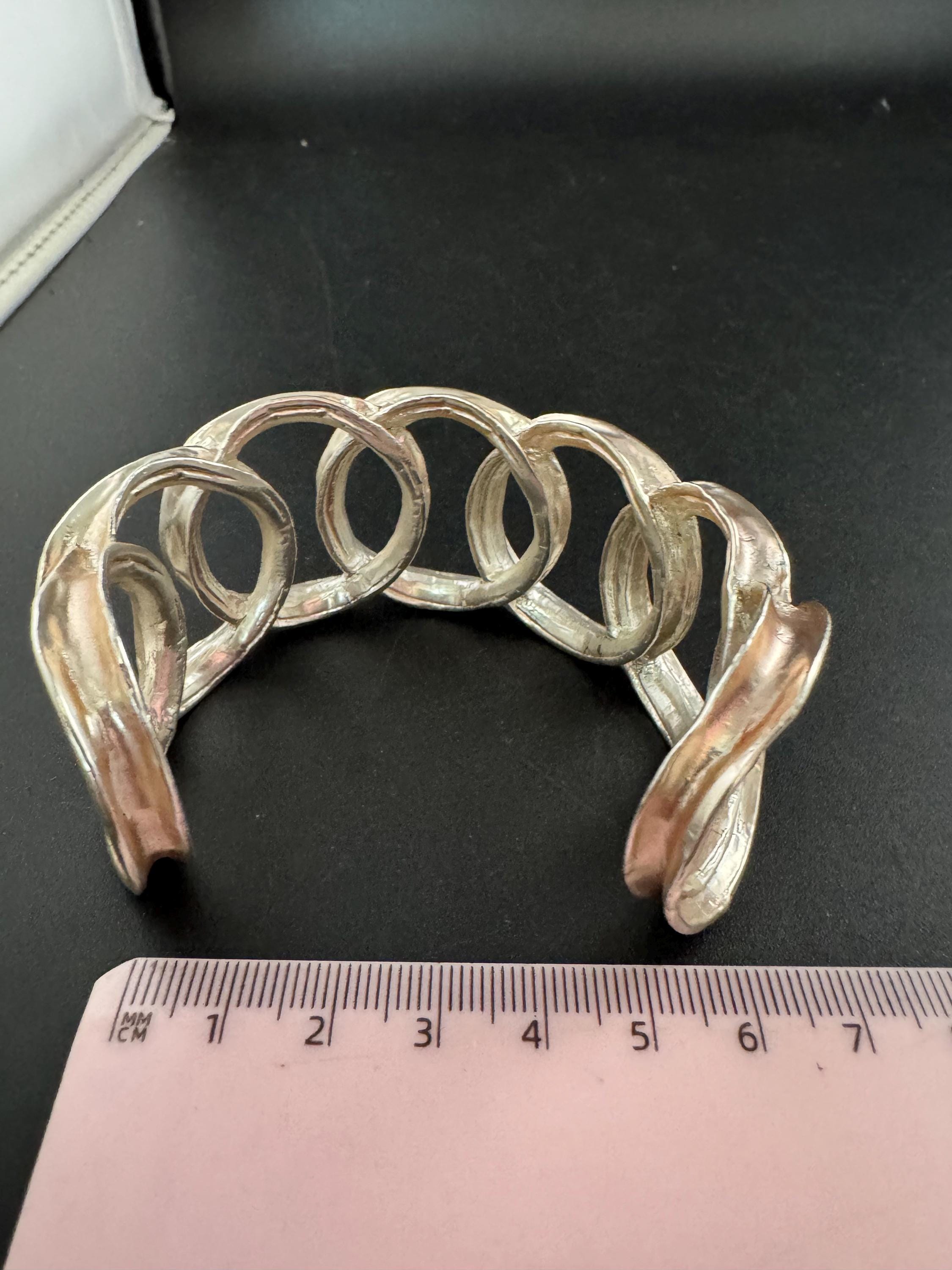 Dolce Vita modernist necklace and bangle, signed Paris France Designer