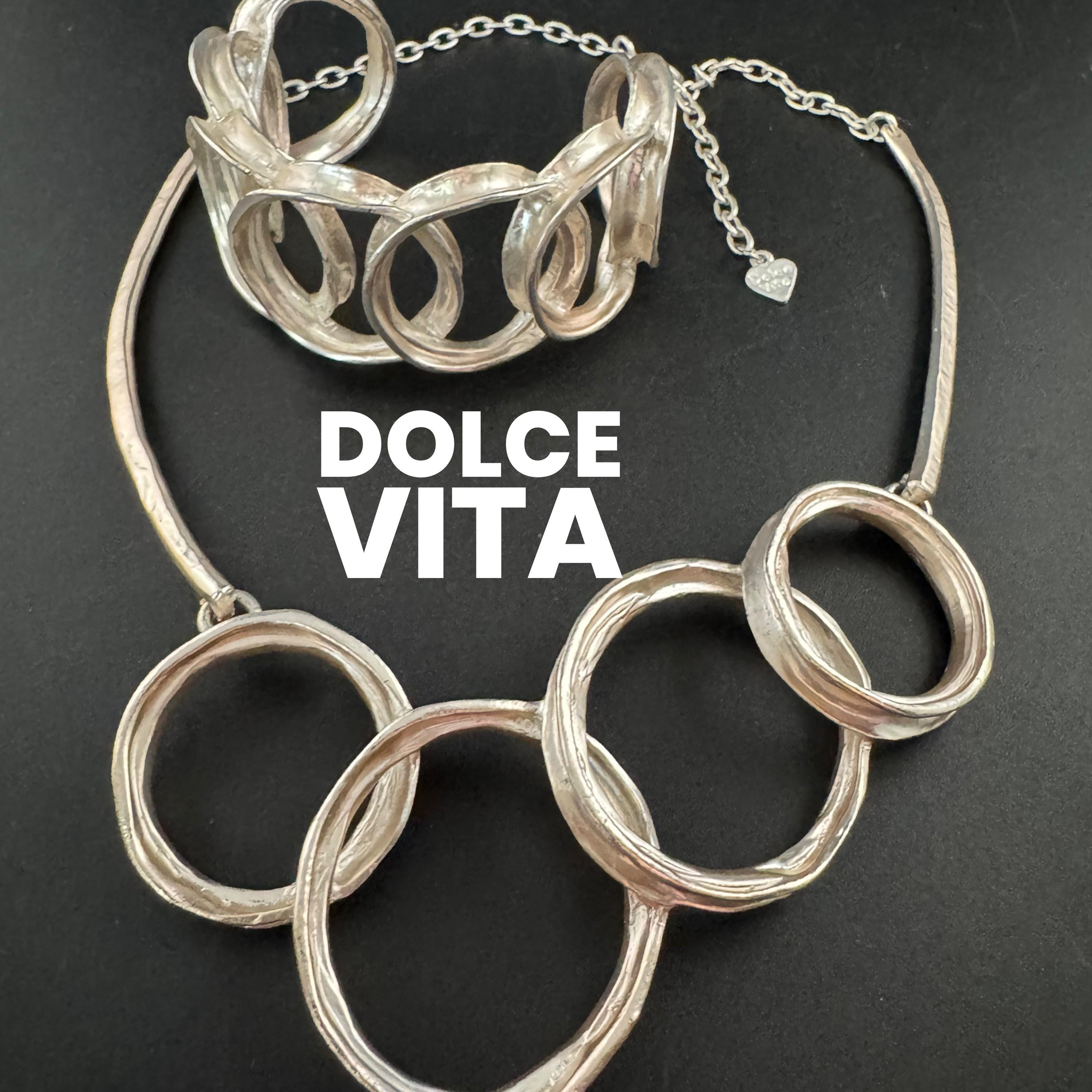 Dolce Vita modernist necklace and bangle, signed Paris France Designer