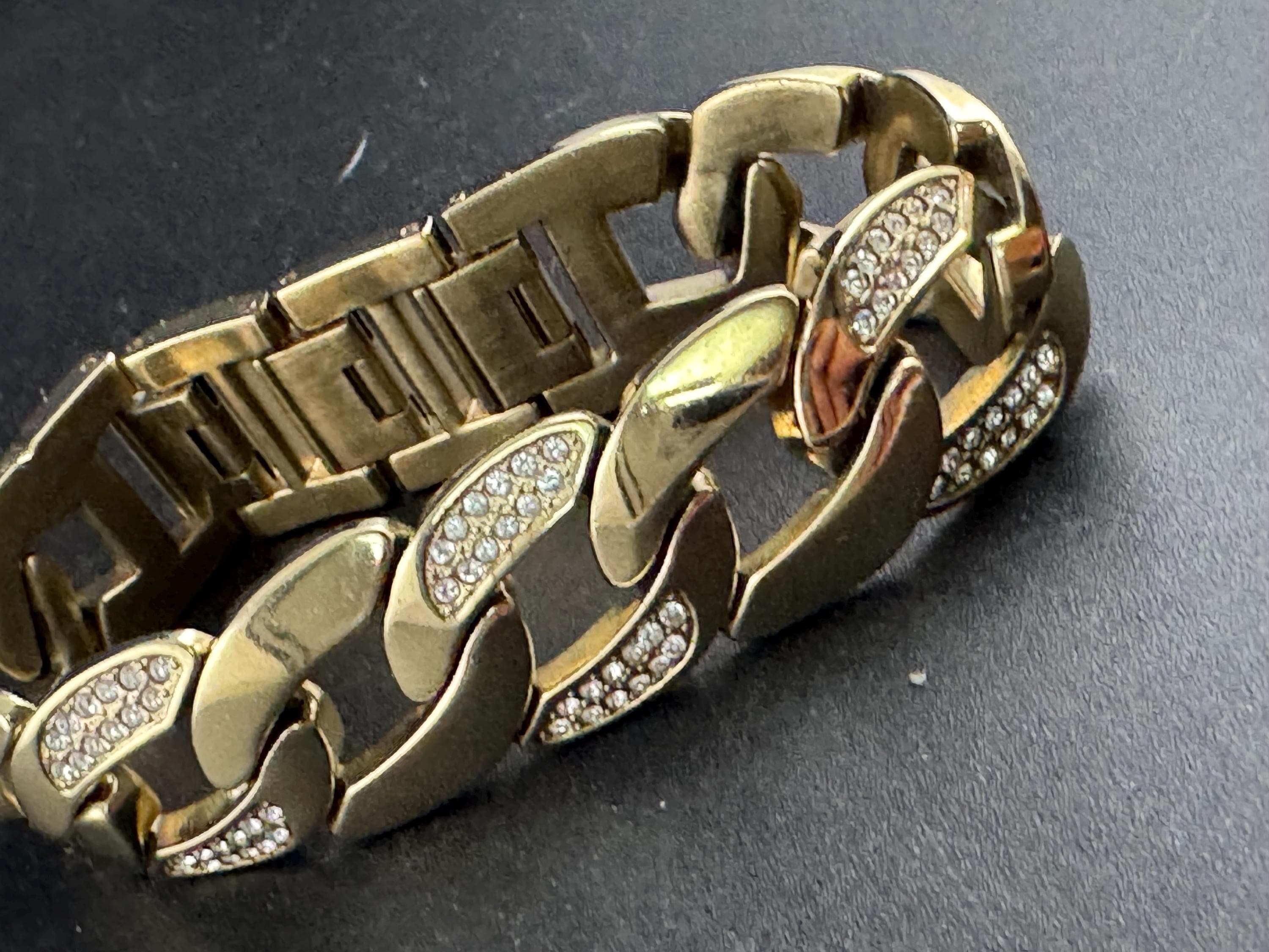 Dryberg Kern chunky crystal curb bracelet , signed Danish designer