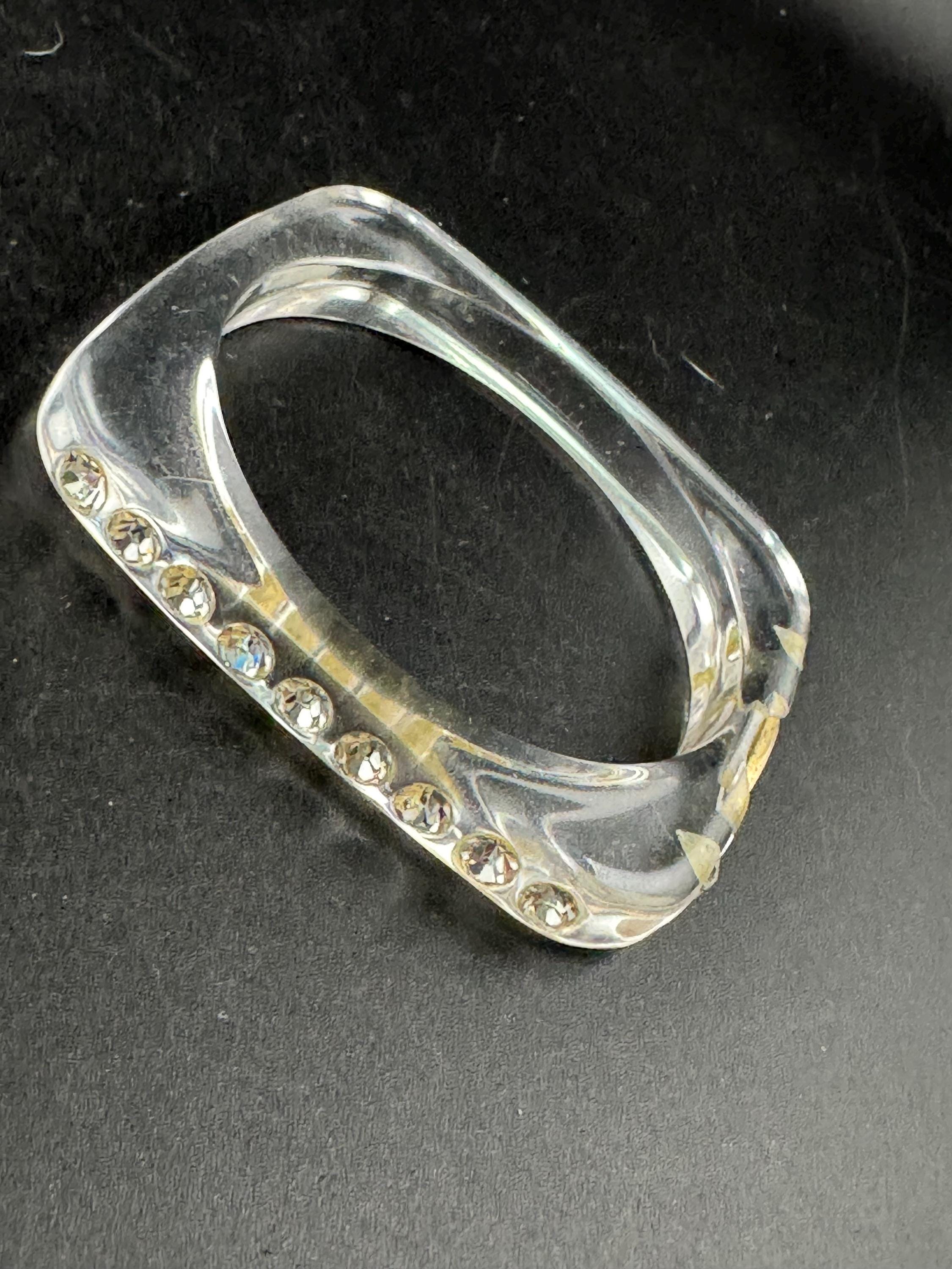 Signed clear lucite plastic diamanté paste bangle, vintage