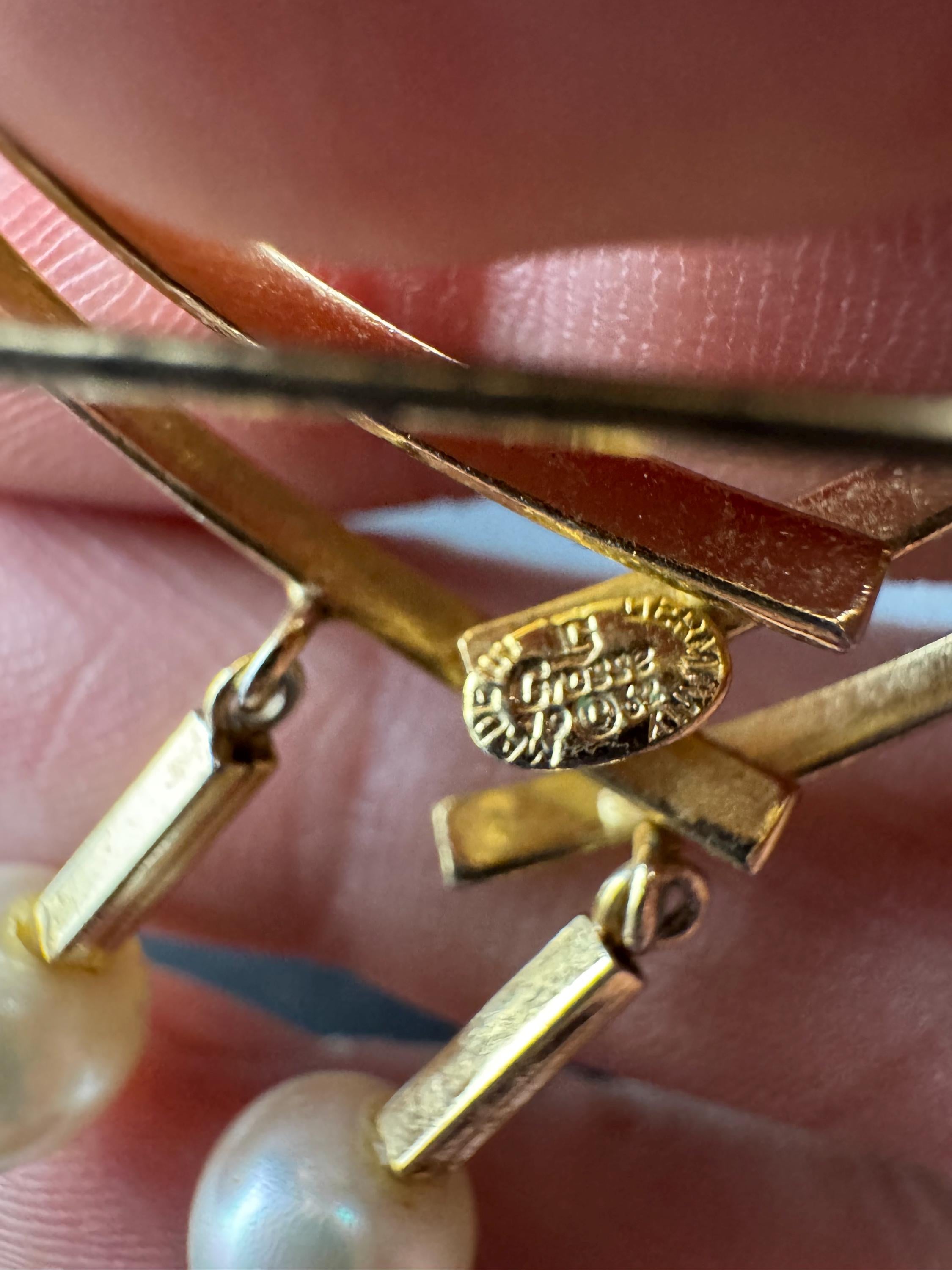 1962 pearl drop brooch by grosse, gold plated , signed and dated