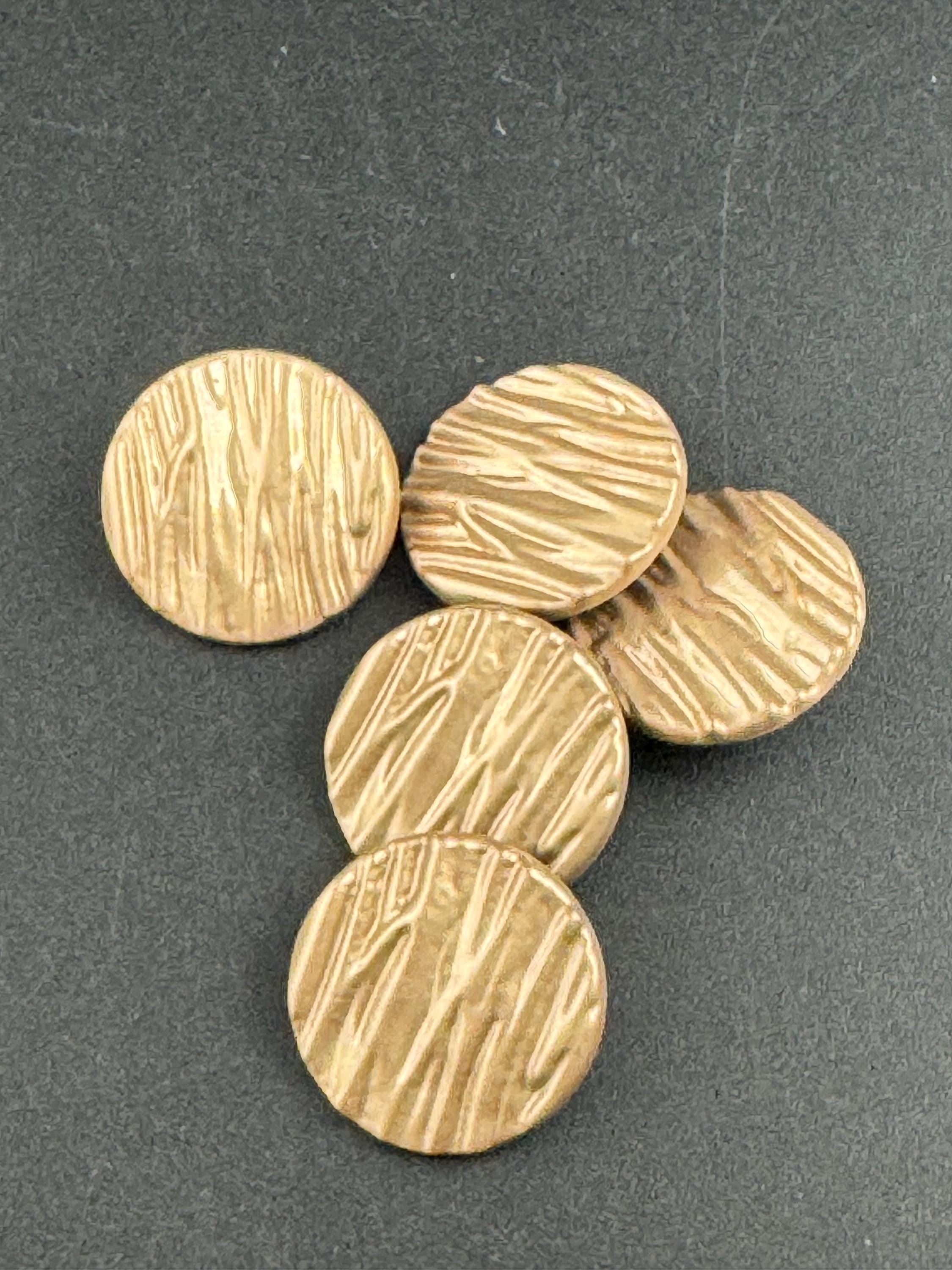 25mm Matt gold metal buttons, 5 pack textured design