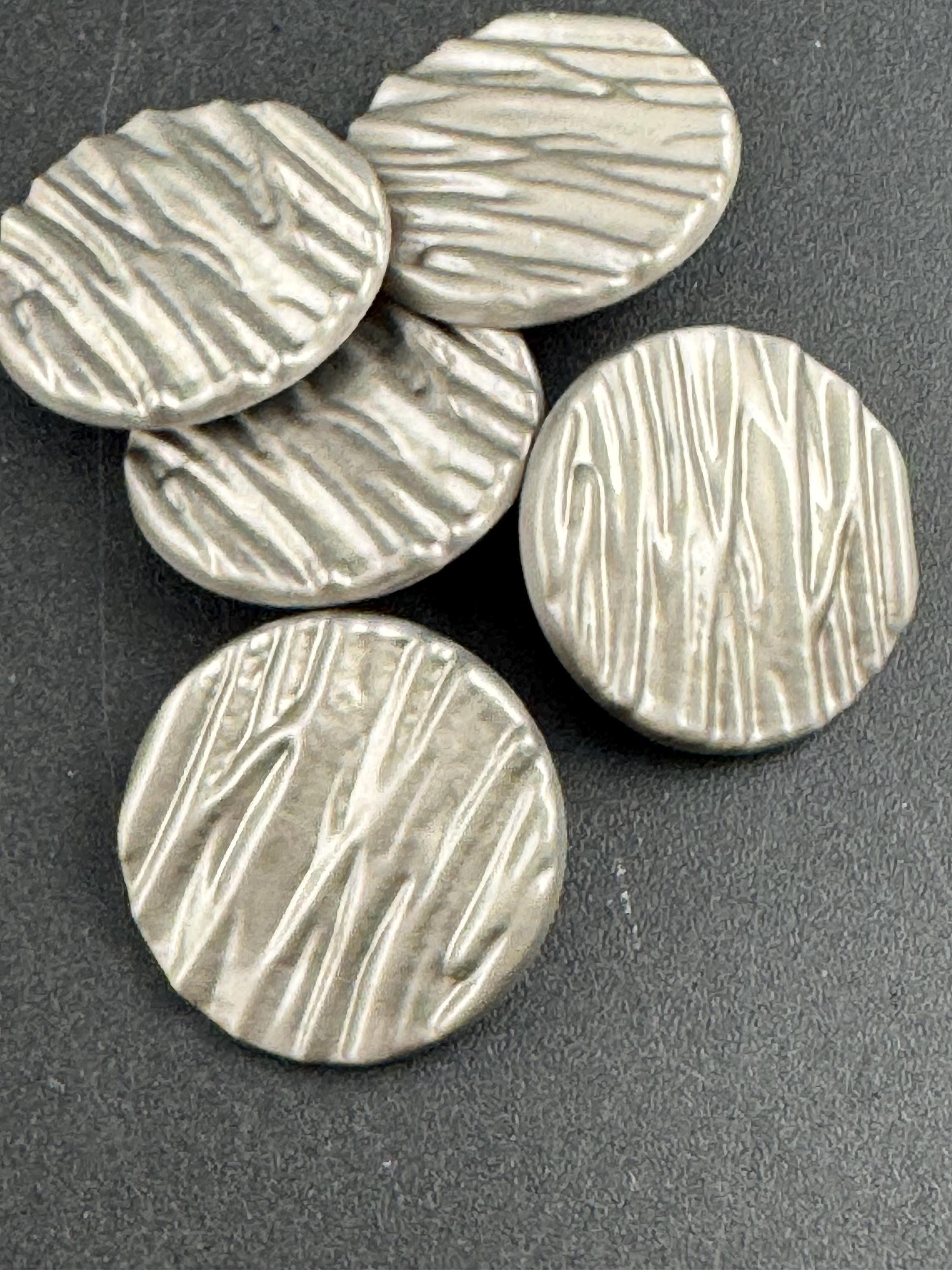 25mm Matt silver metal buttons, 5 pack textured design