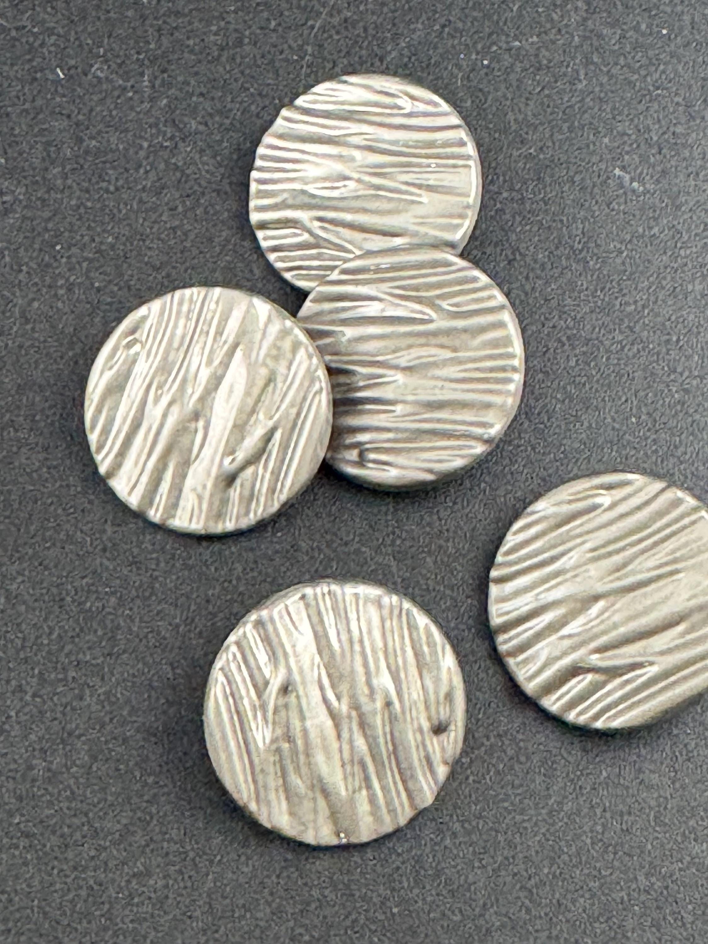 25mm Matt silver metal buttons, 5 pack textured design