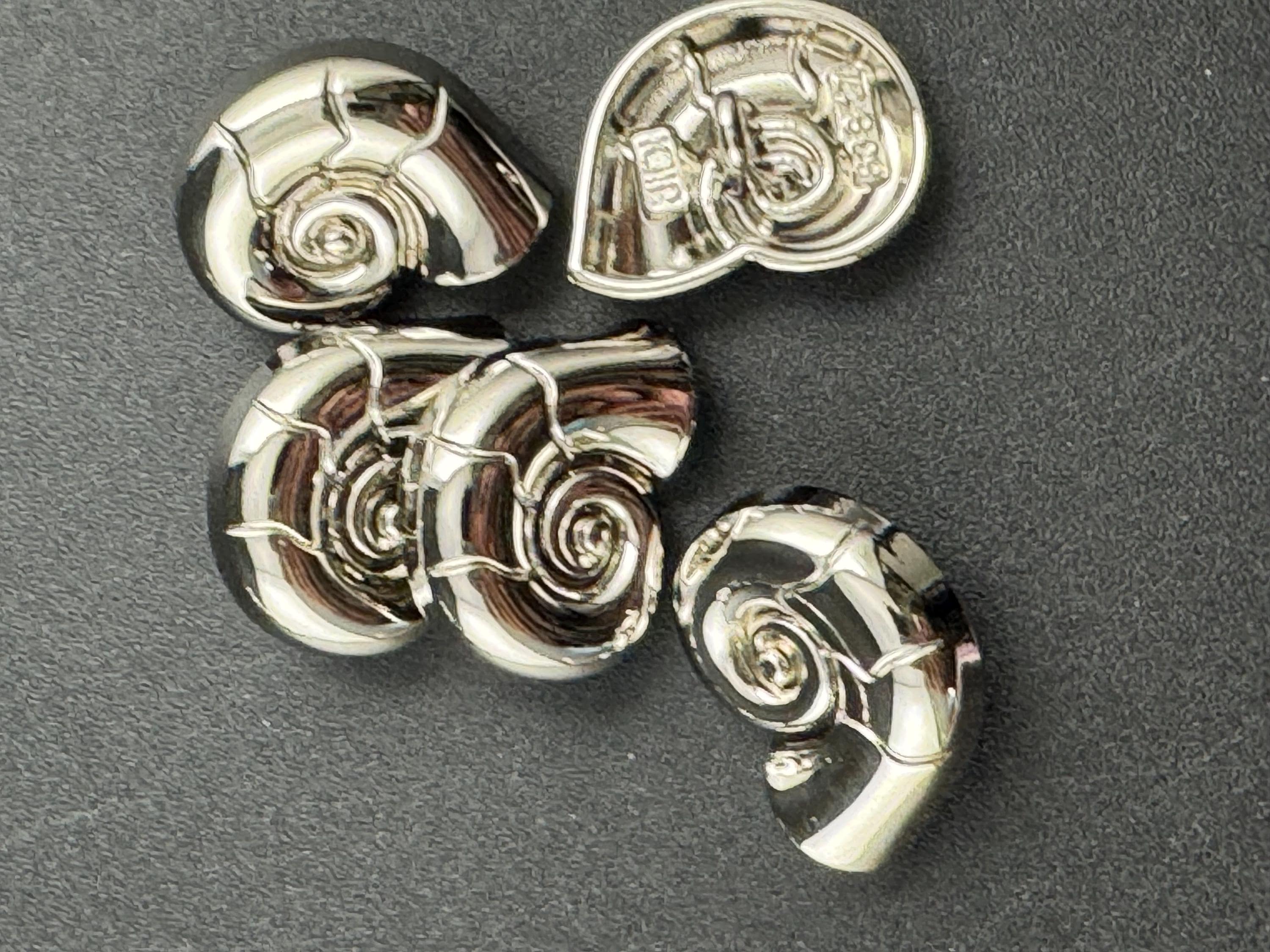 Silver ammonite seashell buttons, three sizes 30mm 23mm and 20mm