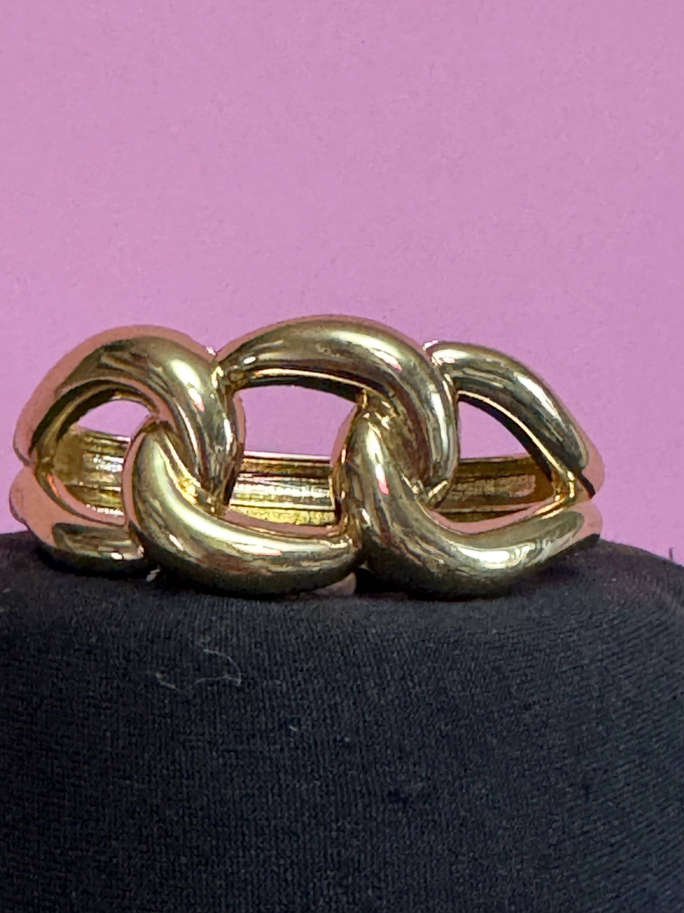 Vintage gold wide chain link clamper bangle, classic 1980s