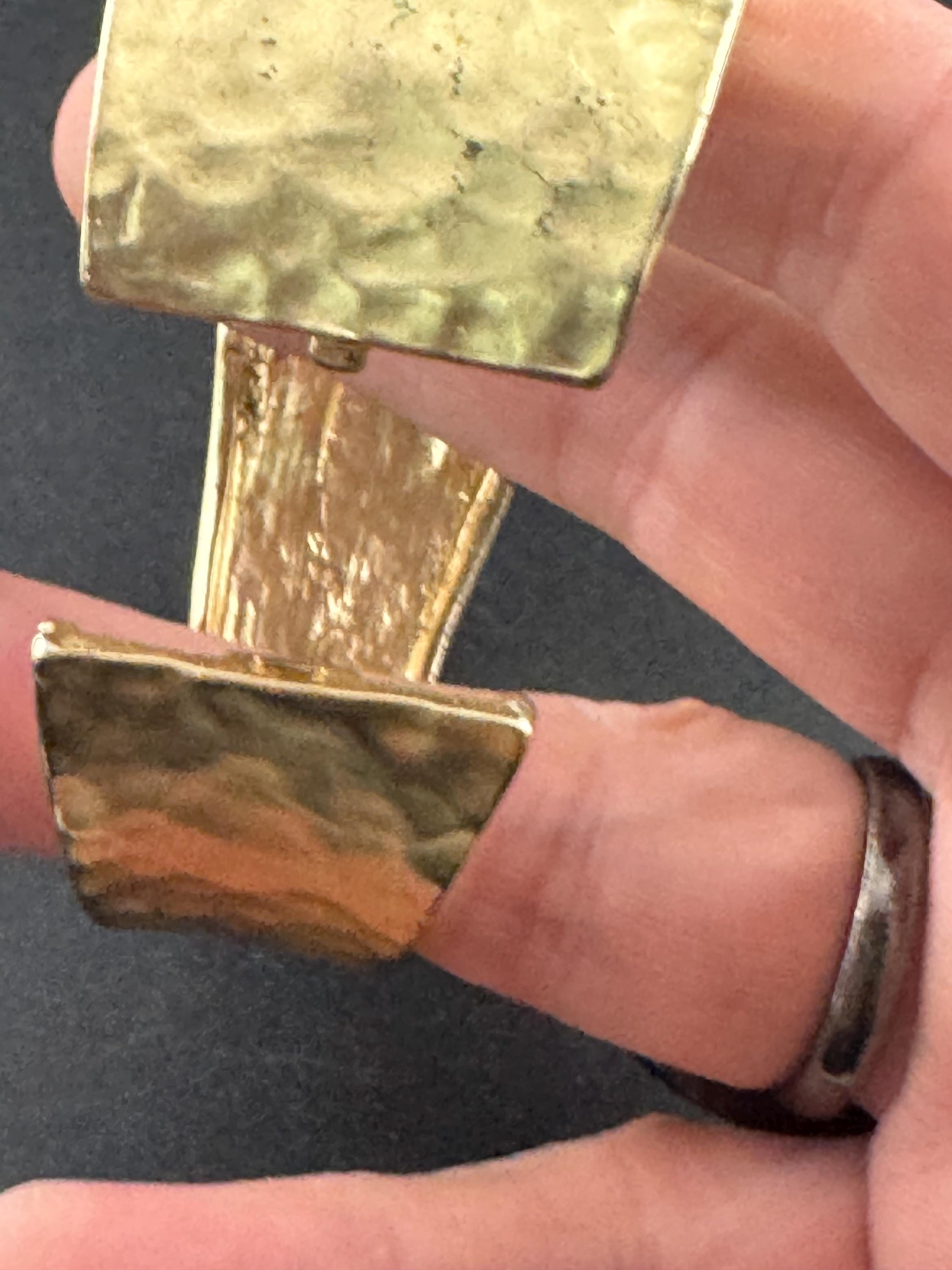 Matt gold clamper bangle bracelet, retro planished finish